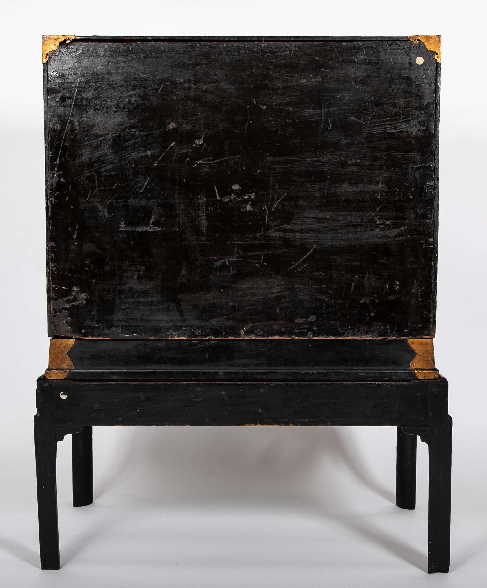 17th Century Japanese Gilt & Black Lacquer Cabinet for Export on Later Stand