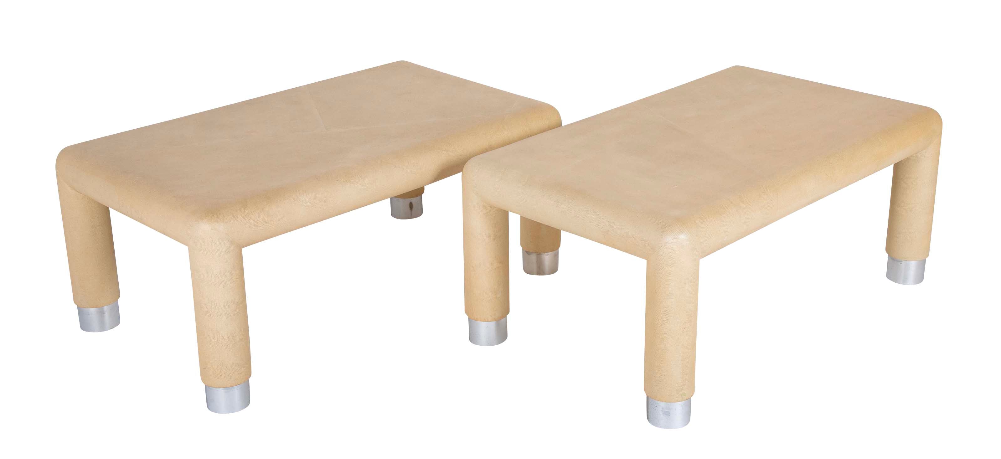 Two Karl Springer Embossed Leather Over Wood Tables - Priced Individually at $7,400 EACH