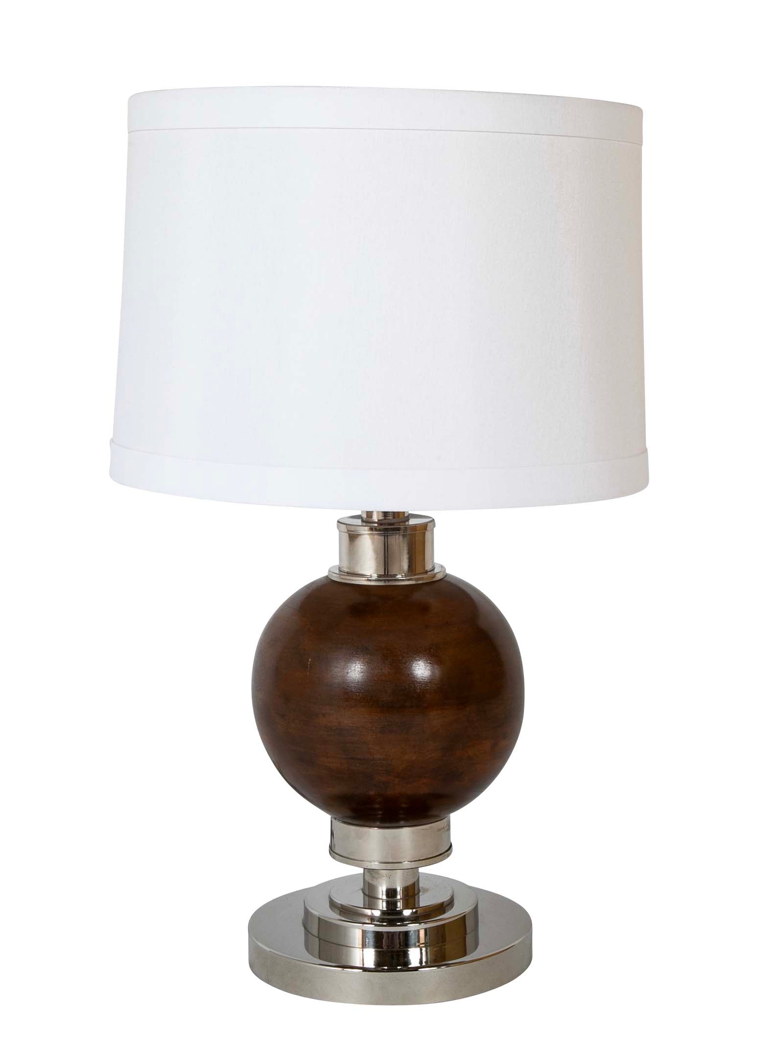 A French Turned Wood Sphere on Metal Base as a Lamp