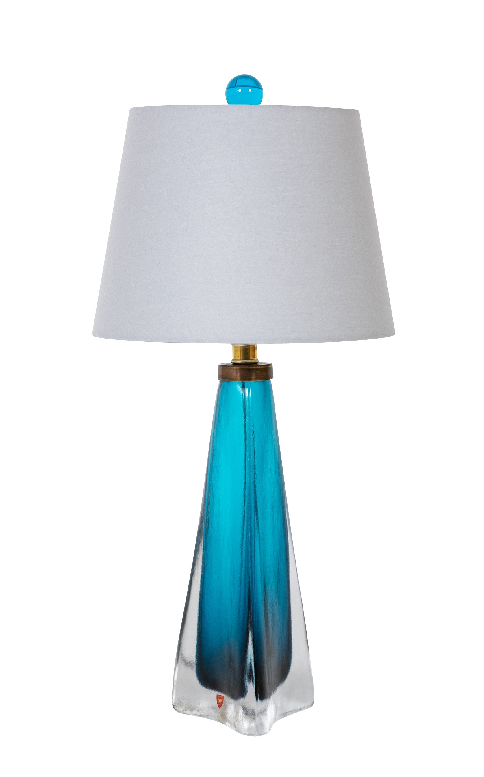 Carl Fagerlund for Orrefors 3 Sided Clear Glass with Blue Underlay Table Lamp