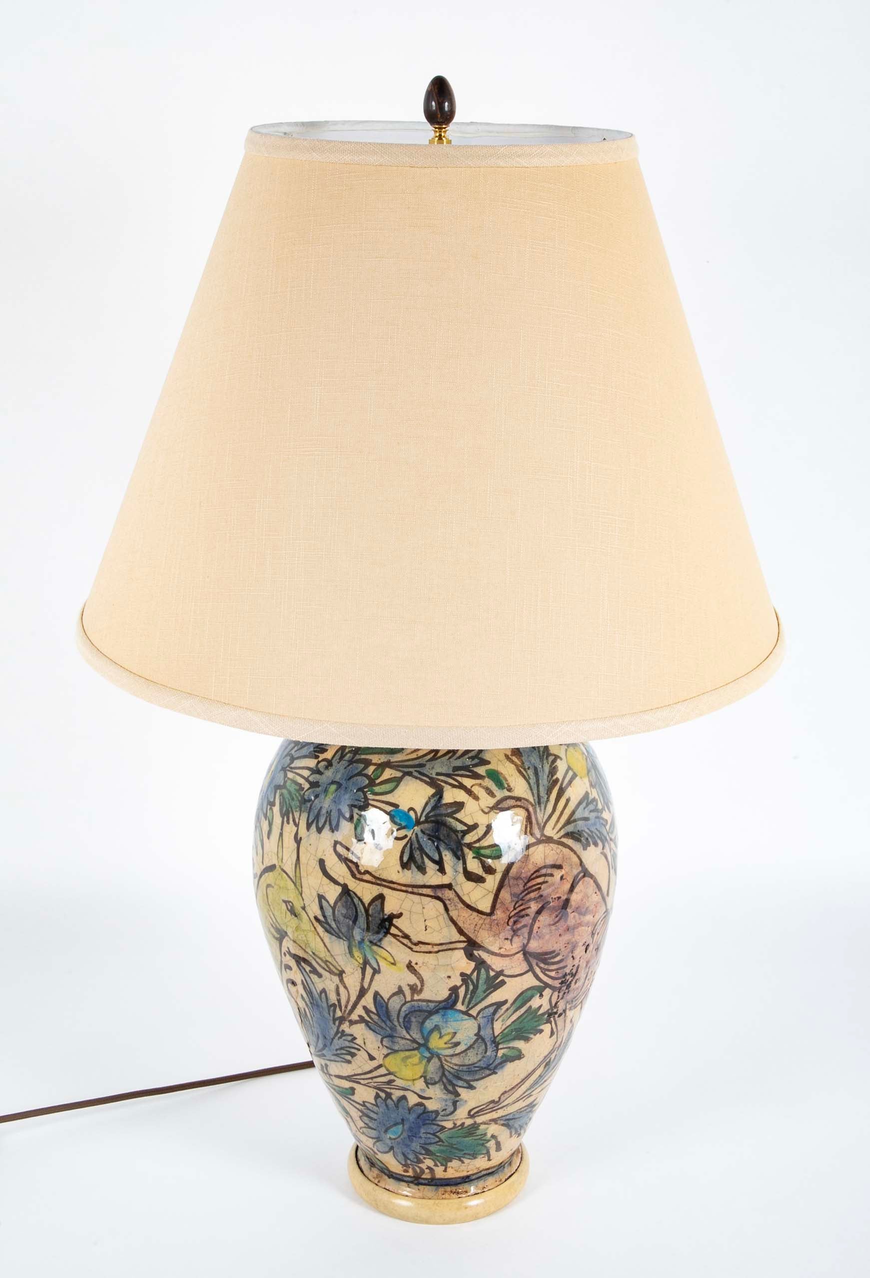 Large Persian Multi-Color Qajar Ceramic Vessel now a Lamp