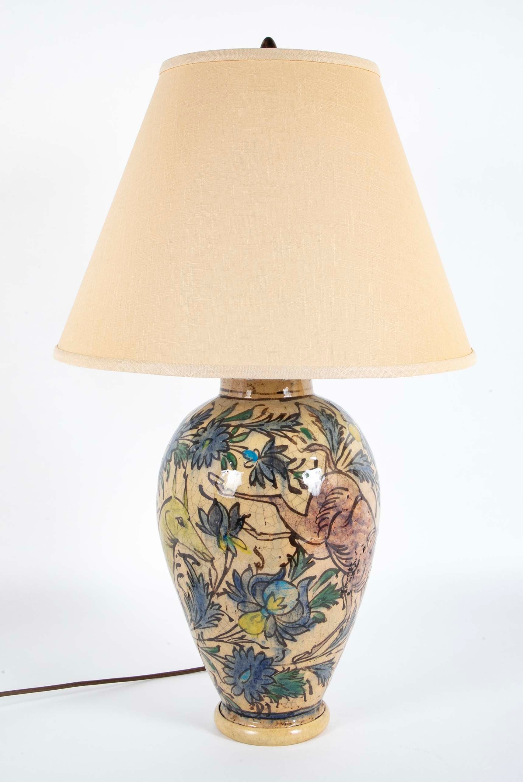 Large Persian Multi-Color Qajar Ceramic Vessel now a Lamp