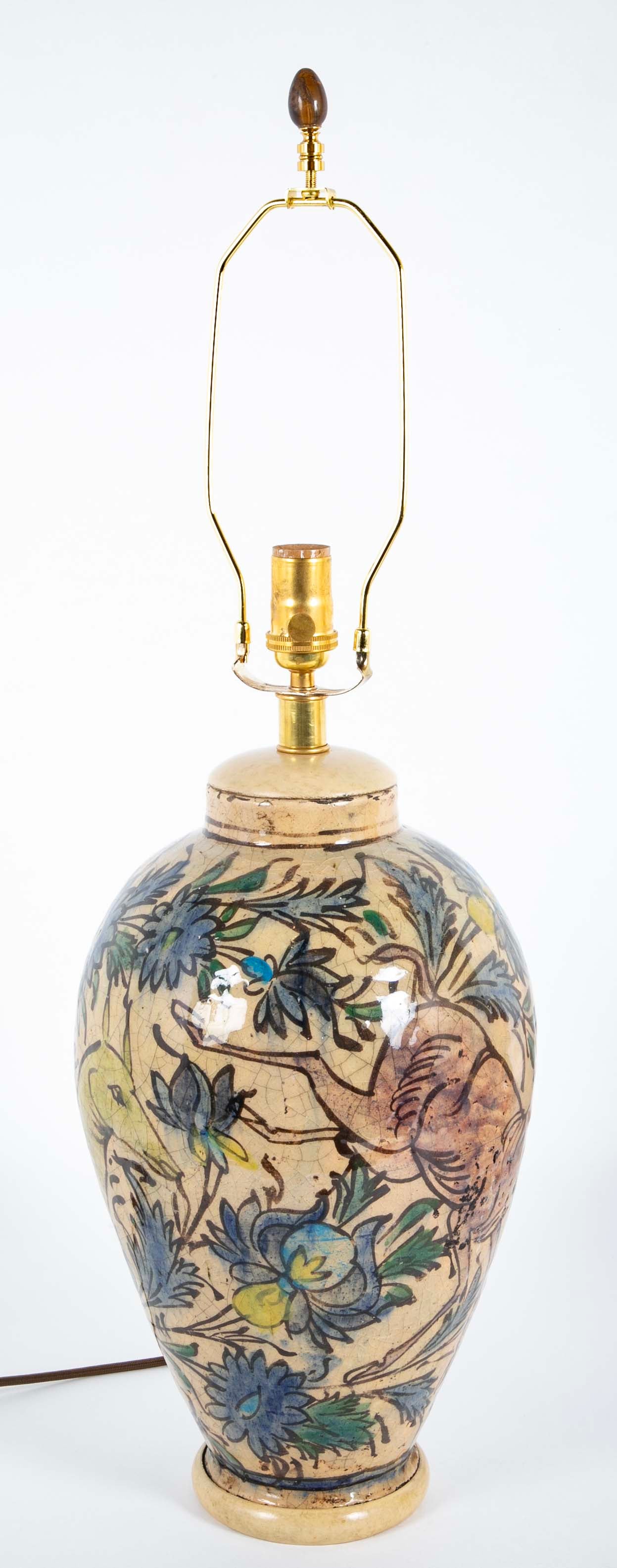 Large Persian Multi-Color Qajar Ceramic Vessel now a Lamp