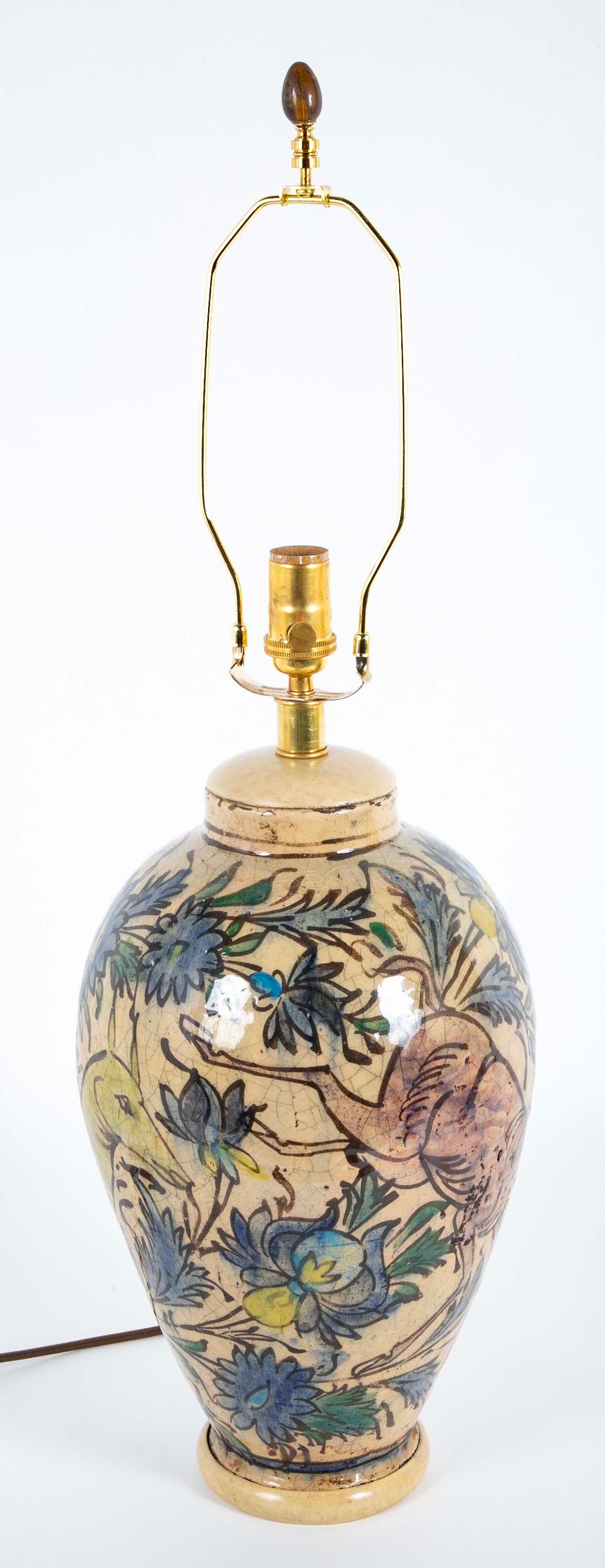 Large Persian Multi-Color Qajar Ceramic Vessel now a Lamp