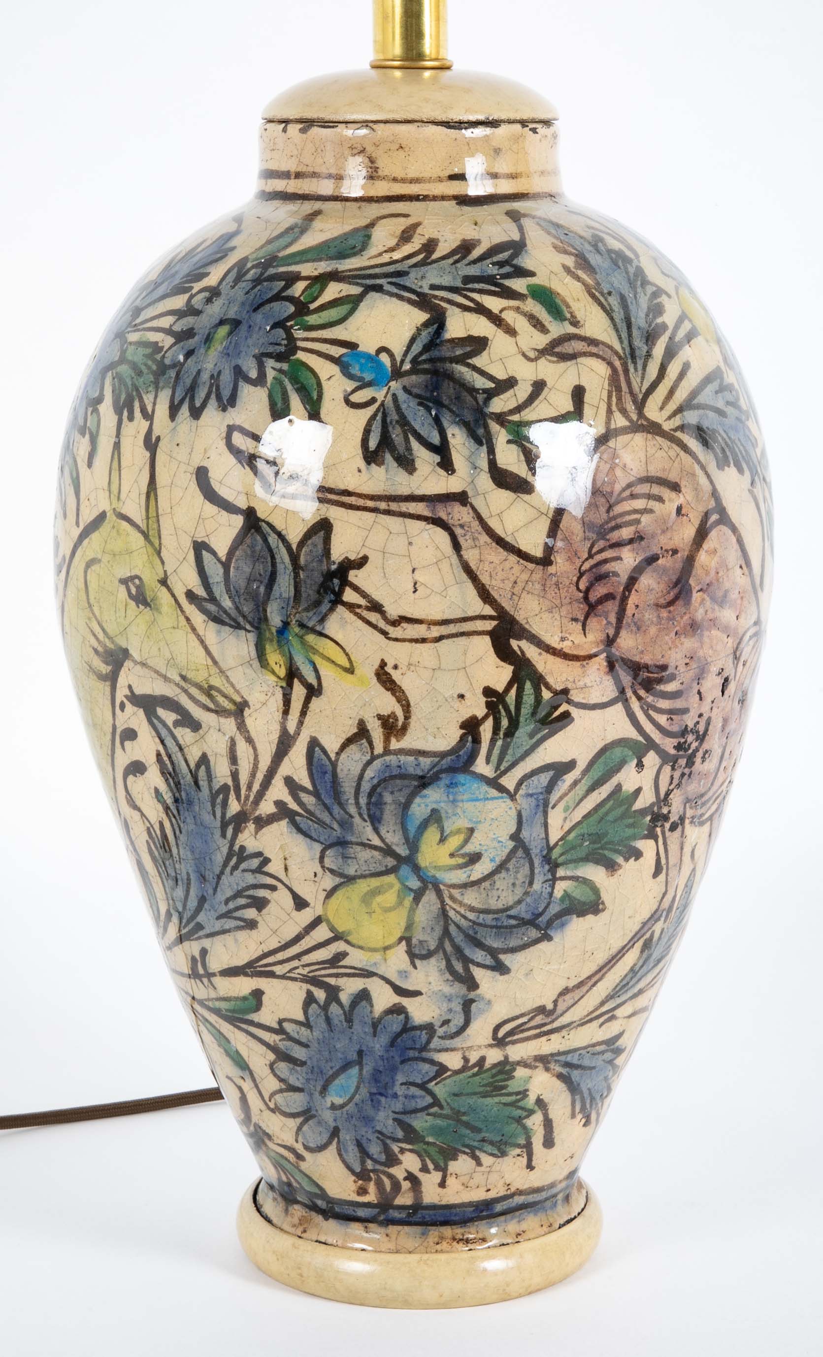 Large Persian Multi-Color Qajar Ceramic Vessel now a Lamp