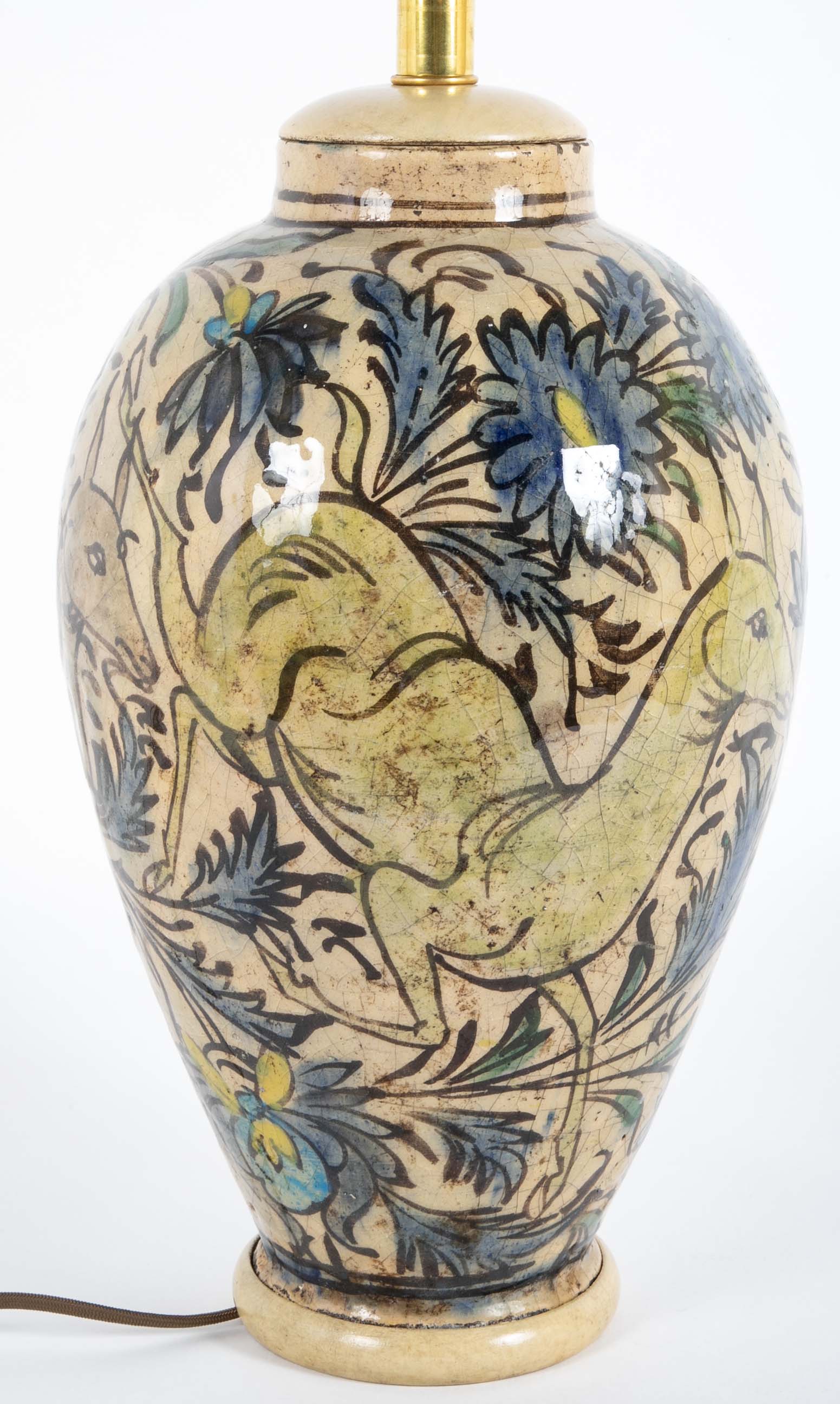 Large Persian Multi-Color Qajar Ceramic Vessel now a Lamp