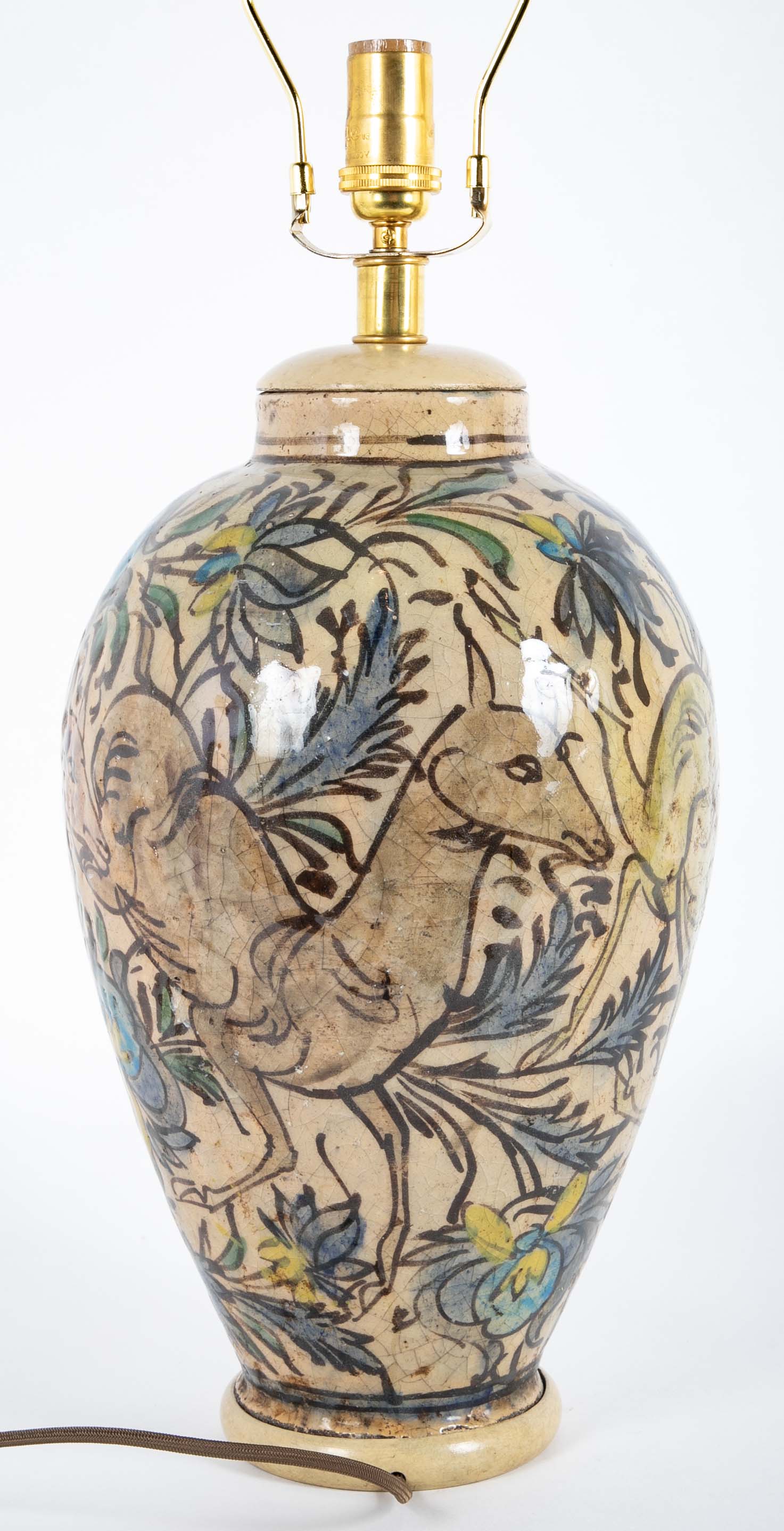 Large Persian Multi-Color Qajar Ceramic Vessel now a Lamp