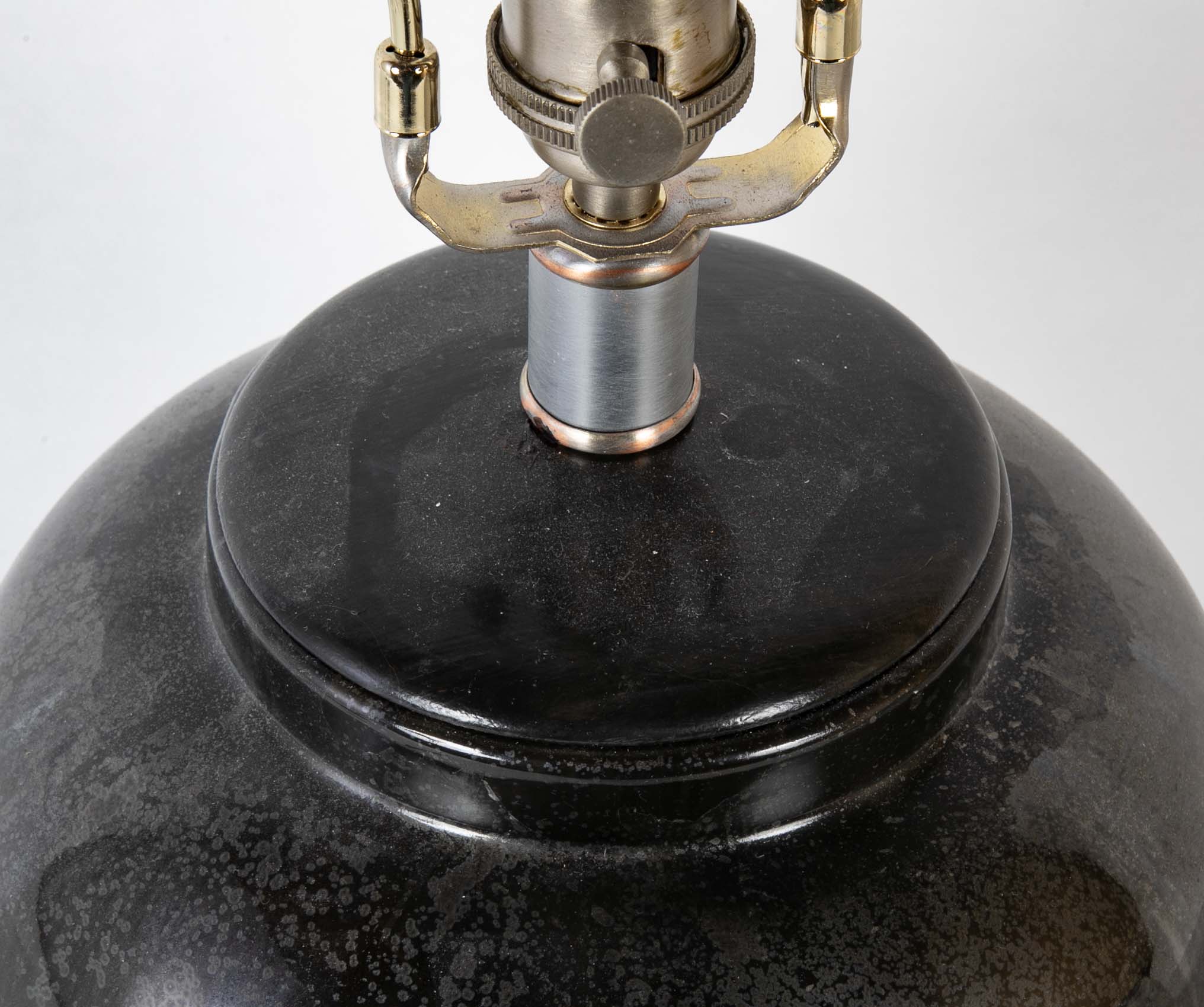 A Black Glazed Fulper Pottery Vase now a Lamp