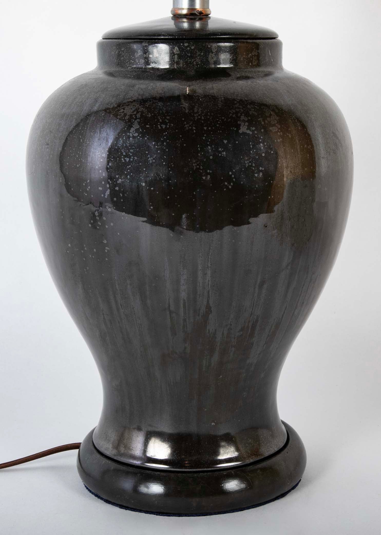 A Black Glazed Fulper Pottery Vase now a Lamp