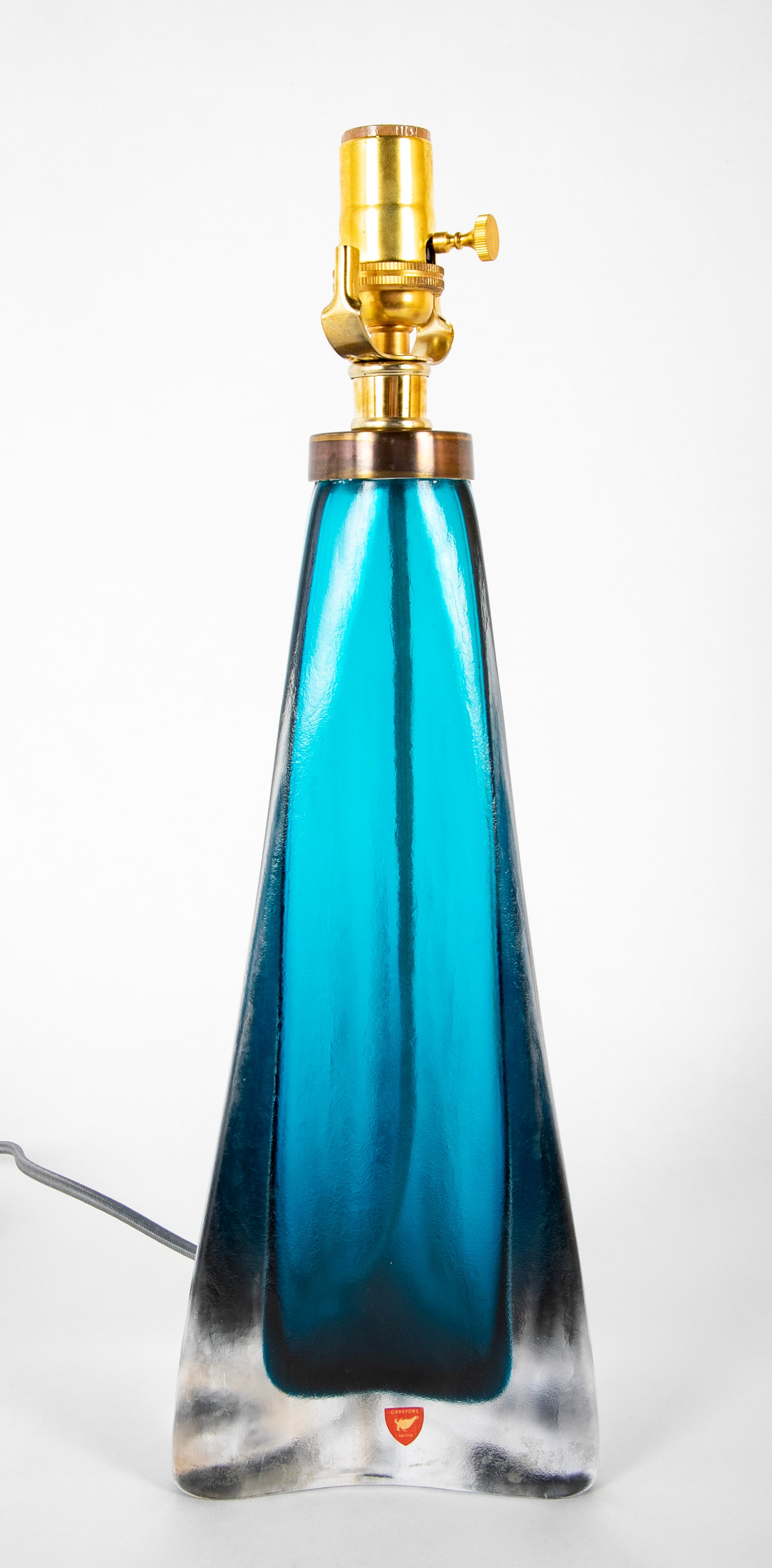 Carl Fagerlund for Orrefors 3 Sided Clear Glass with Blue Underlay Table Lamp