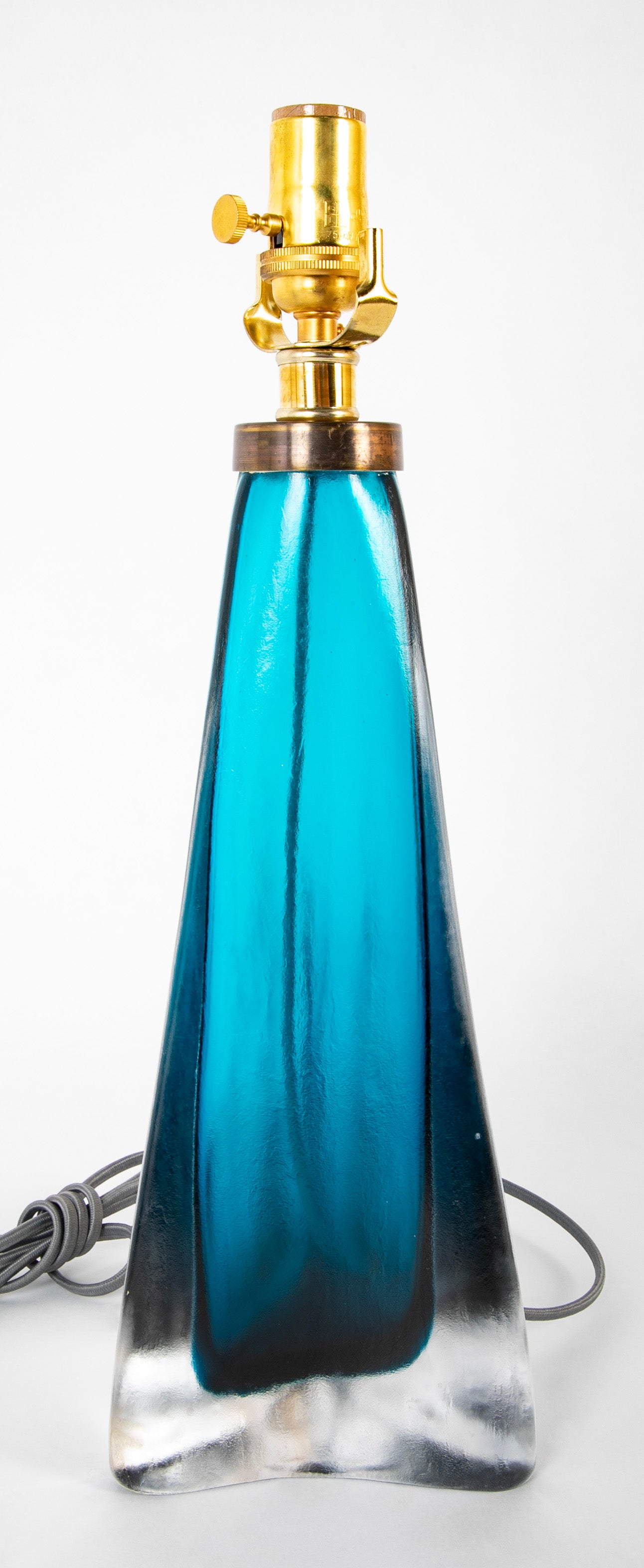 Carl Fagerlund for Orrefors 3 Sided Clear Glass with Blue Underlay Table Lamp