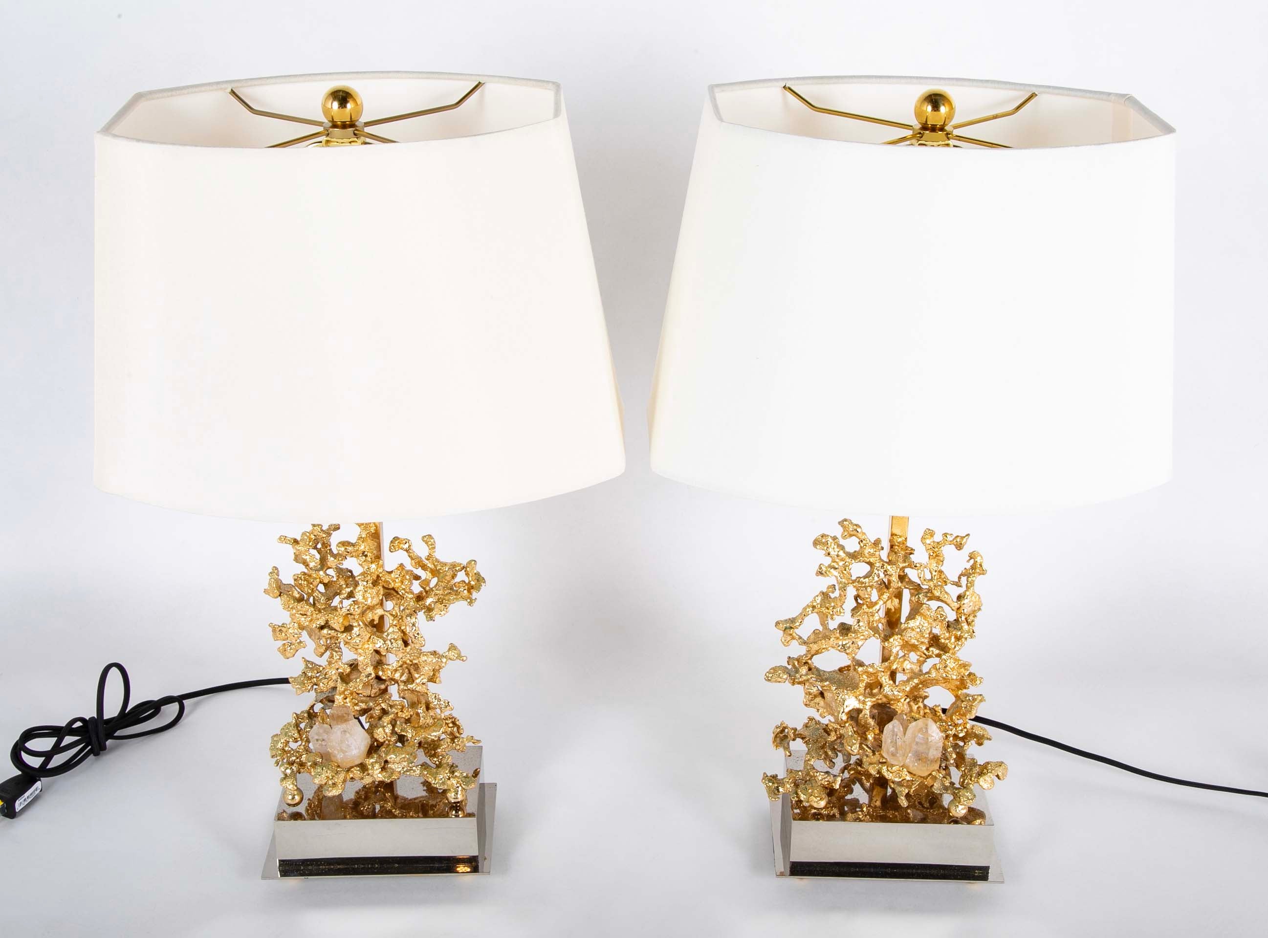 Bronze d'Ore "Nugget" Pair of Lamps Attributed to Claude Victor Boeltz