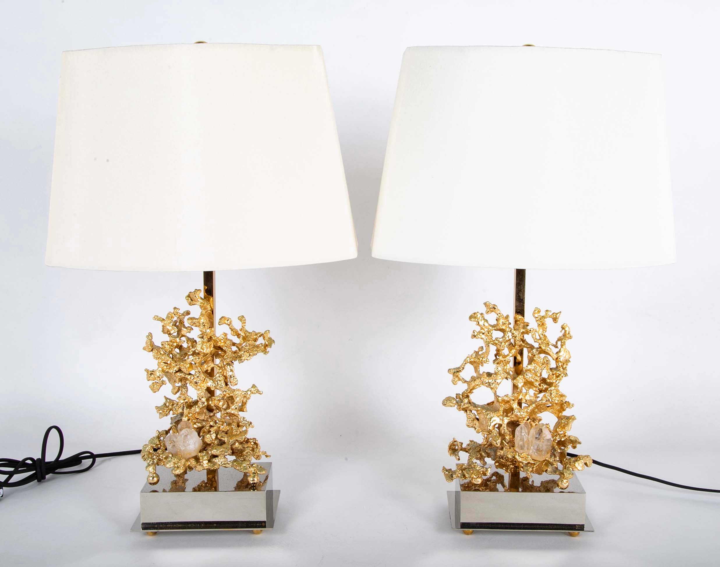 Bronze d'Ore "Nugget" Pair of Lamps Attributed to Claude Victor Boeltz