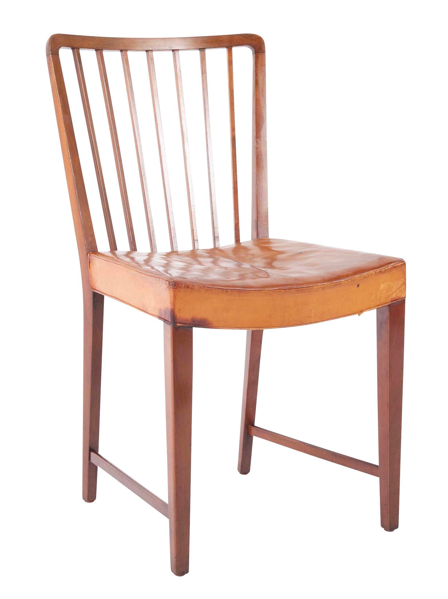 Set of 10 Fritz Hansen Stained Beech Leather Upholstered Dining Chairs