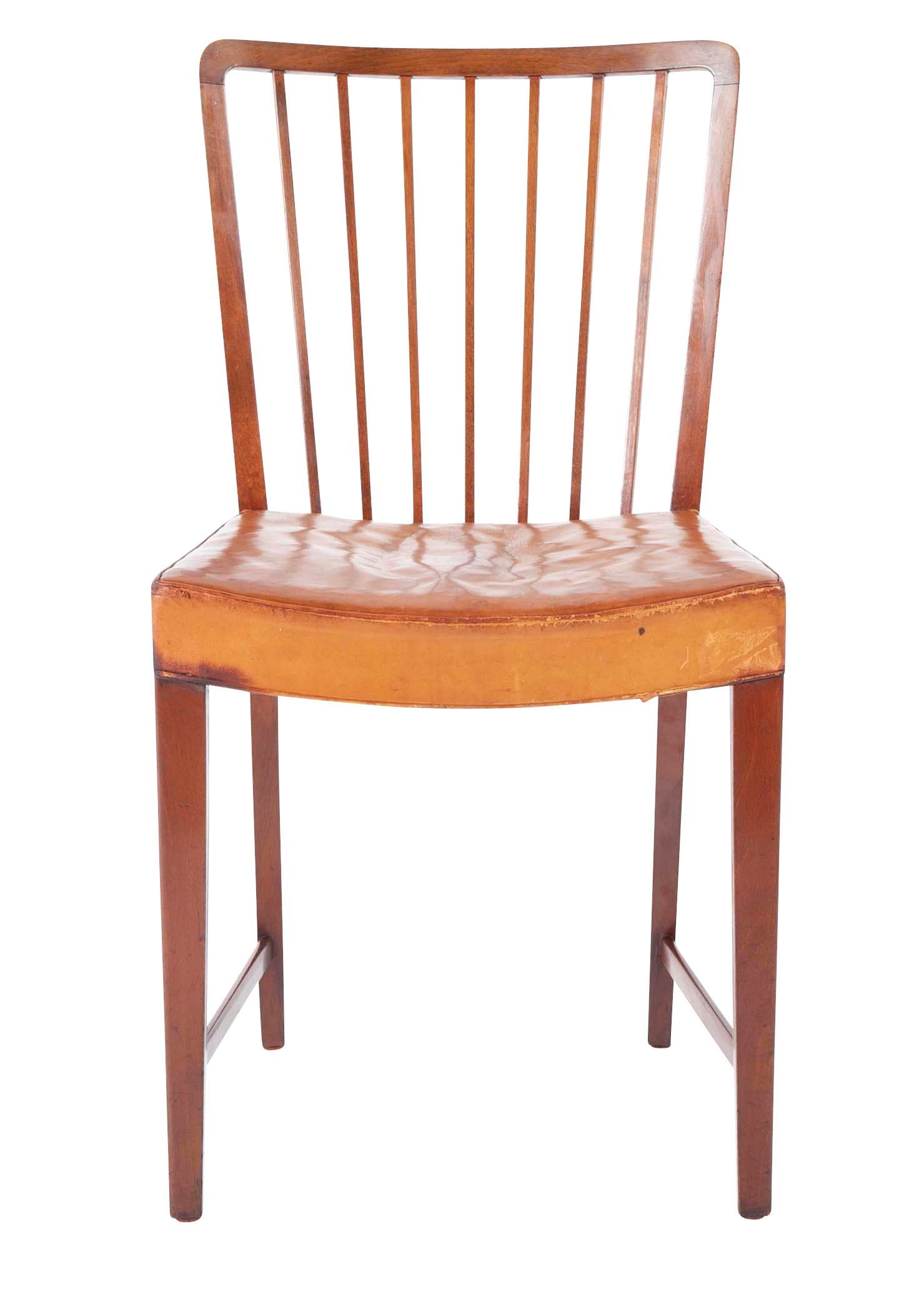 Set of 10 Fritz Hansen Stained Beech Leather Upholstered Dining Chairs