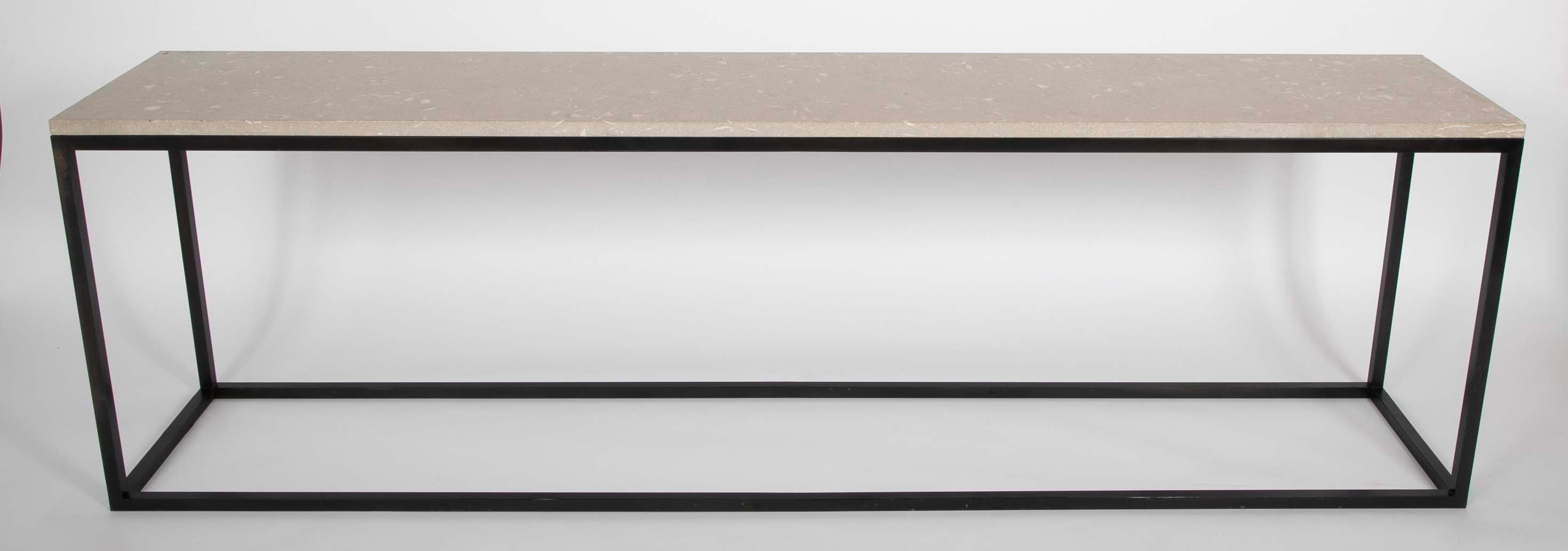 Contemporary American Steel Console Table with Fossilized Stone Top