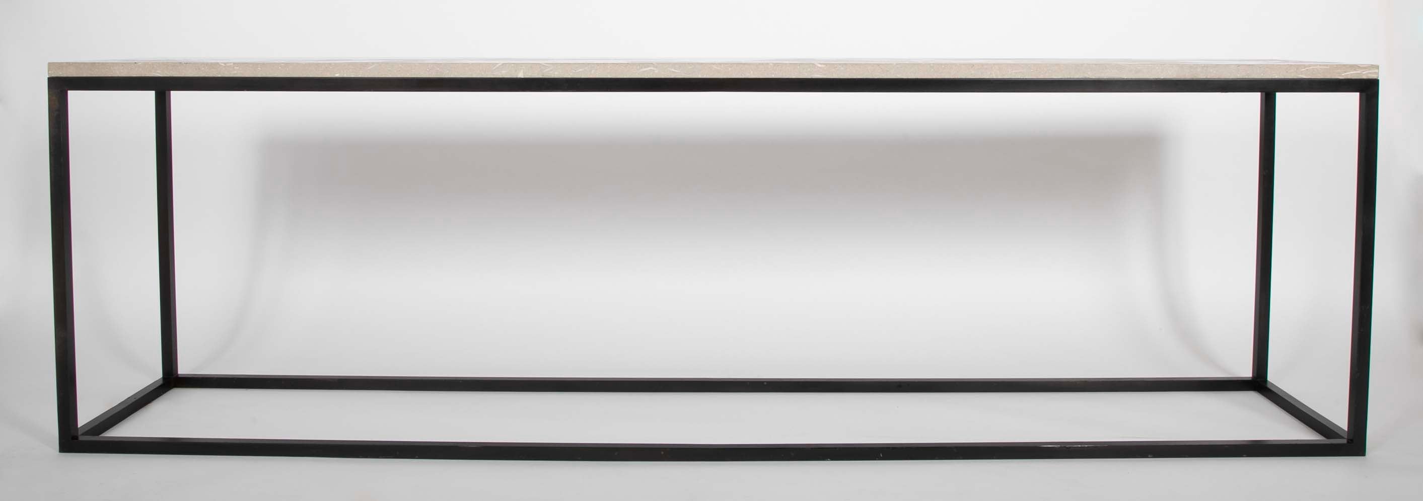 Contemporary American Steel Console Table with Fossilized Stone Top