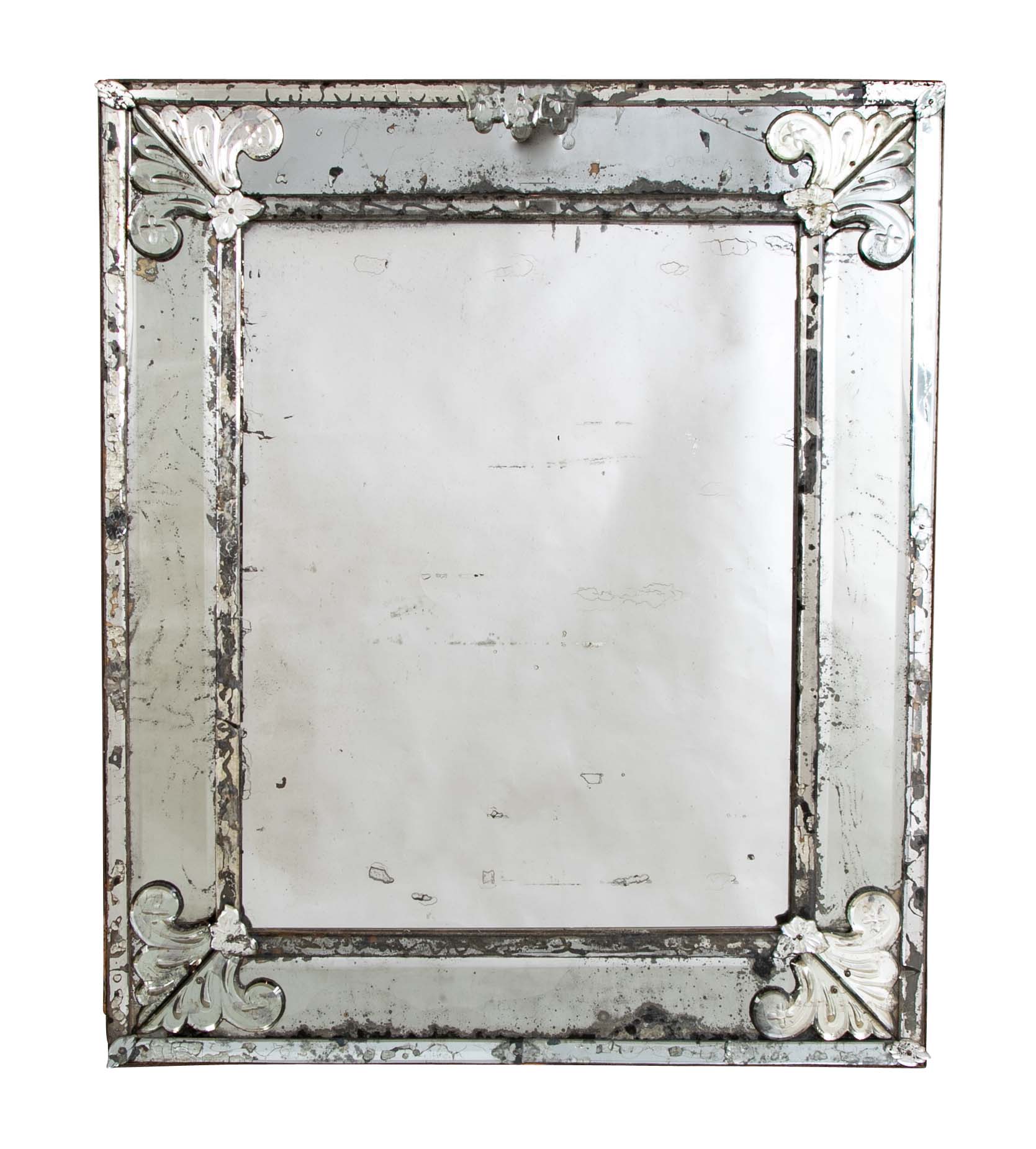 Mirror Bordered Glass Mirror with Fleur de Lis Decor