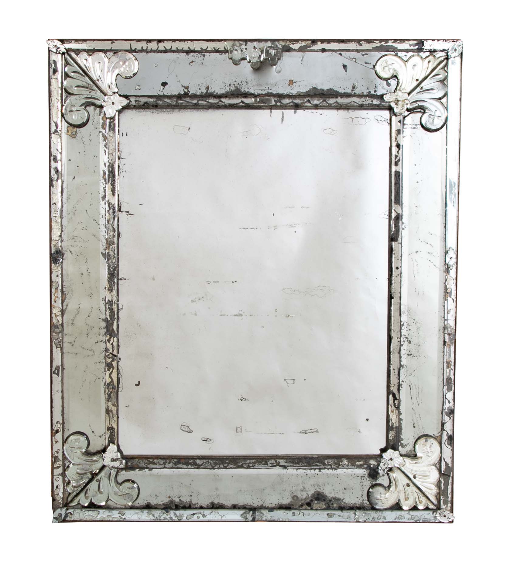 Mirror Bordered Glass Mirror with Fleur de Lis Decor