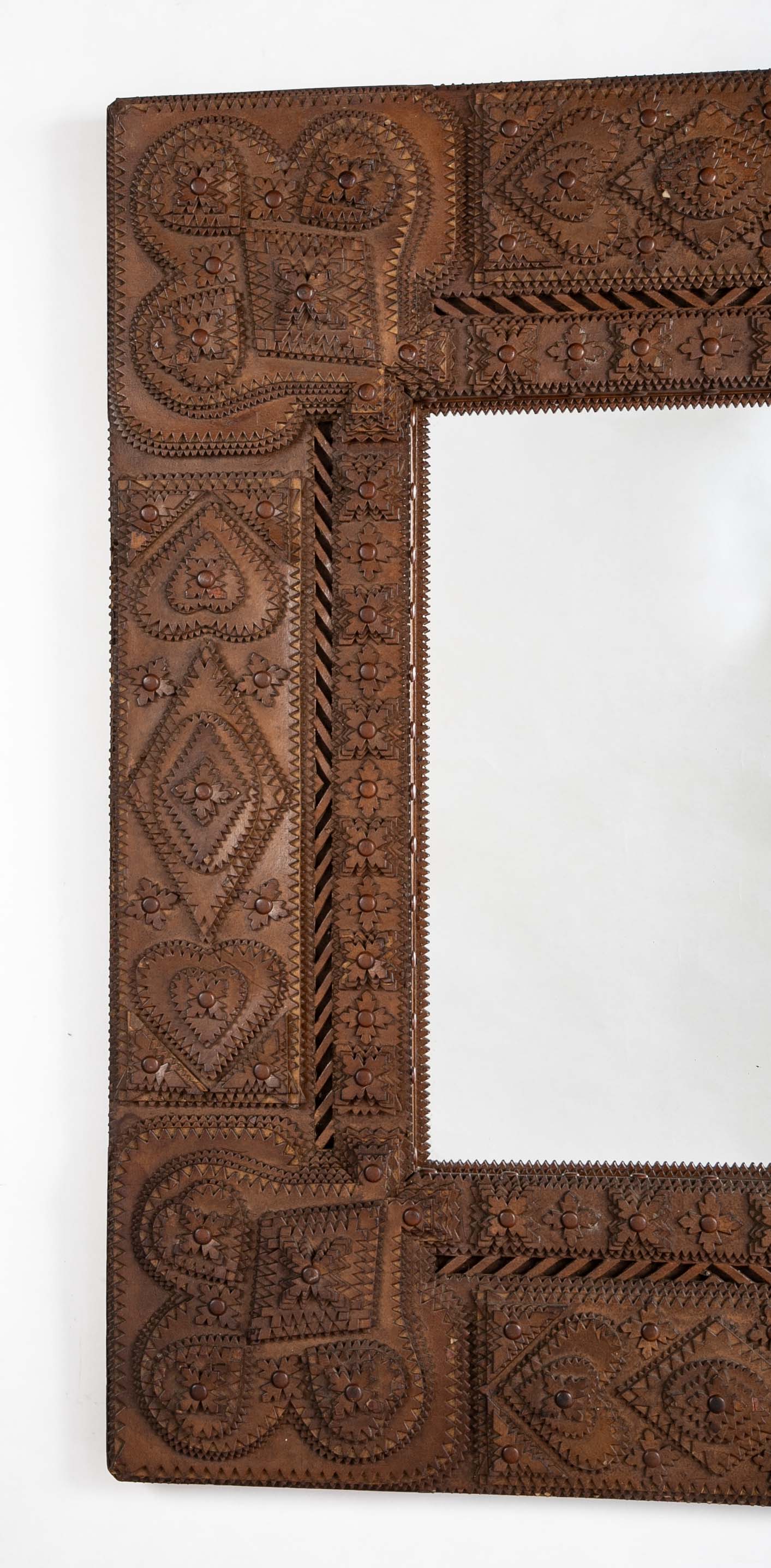Tramp Art Mirror Frame of Chip Cut and Varnished Cardboard