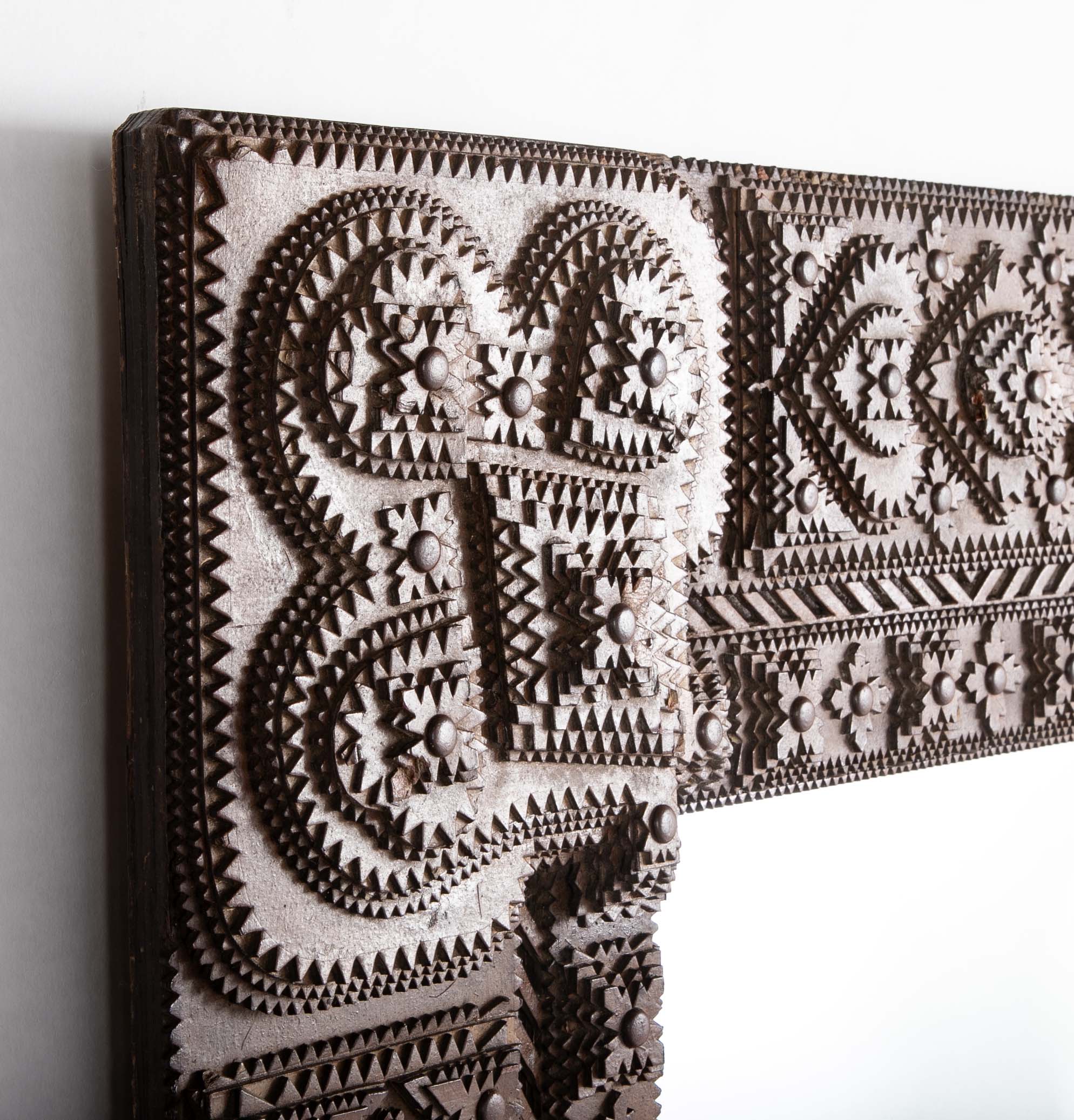 Tramp Art Mirror Frame of Chip Cut and Varnished Cardboard