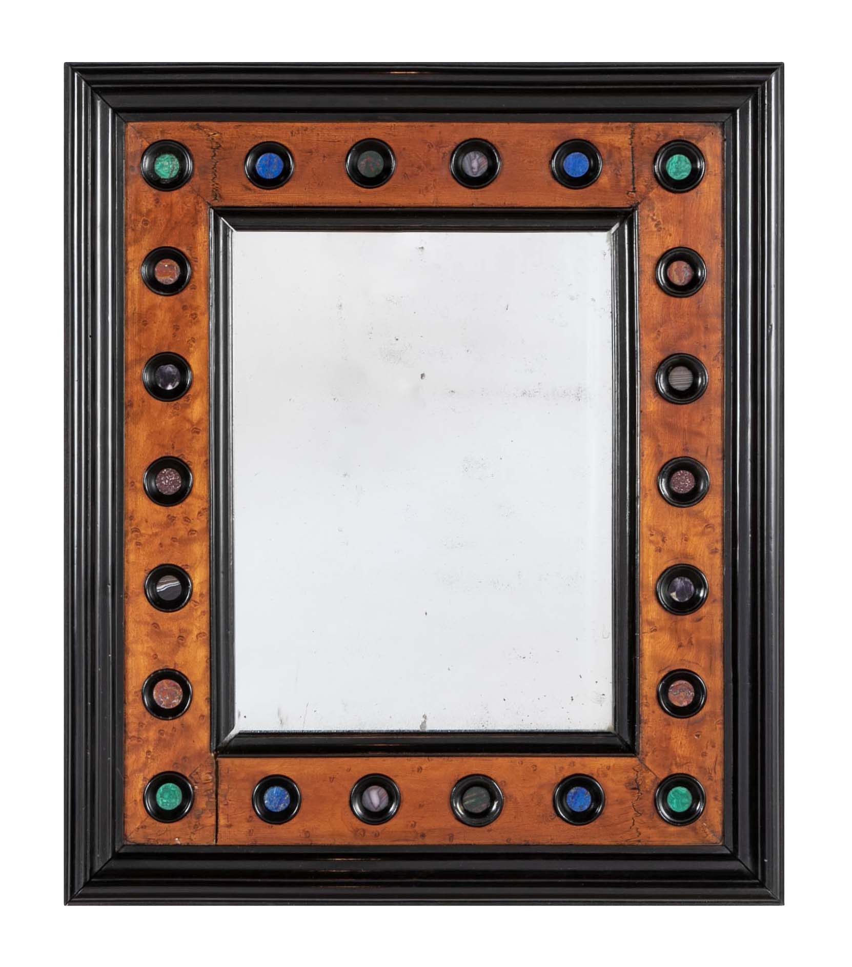 Ebonized Biedermeier Mirror Frame with Specimen Stone Inlays