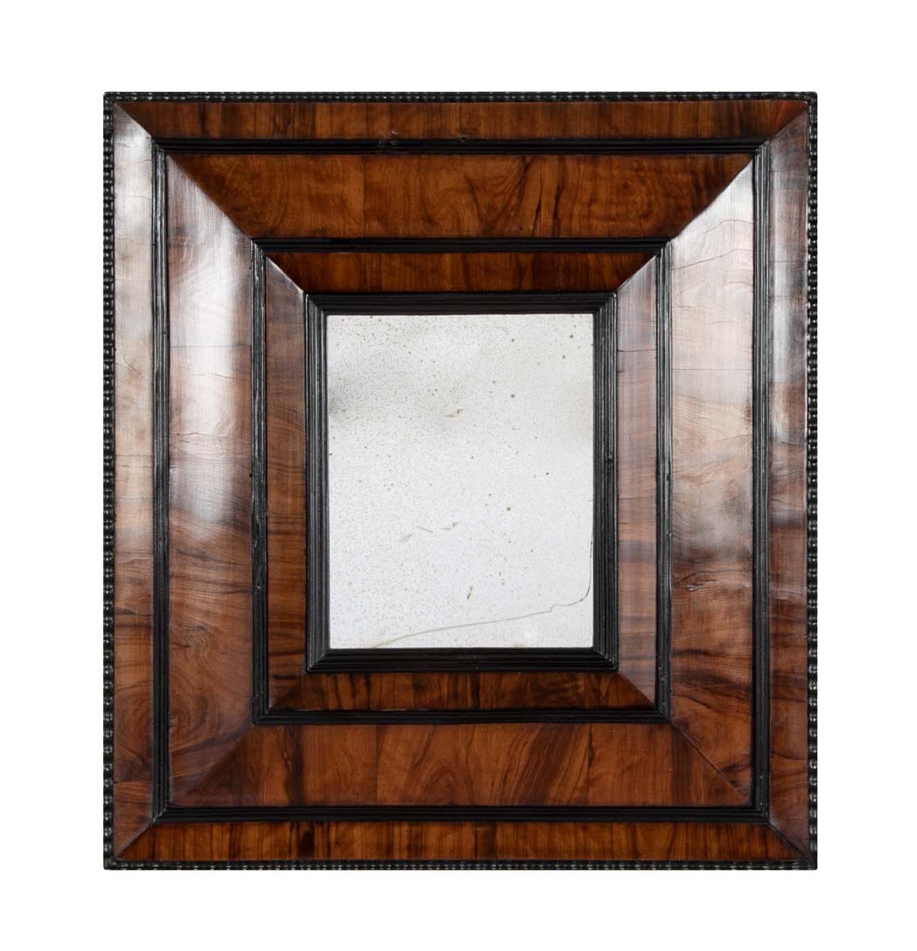 18th Century French Convex Mirror in Olive Wood Frame
