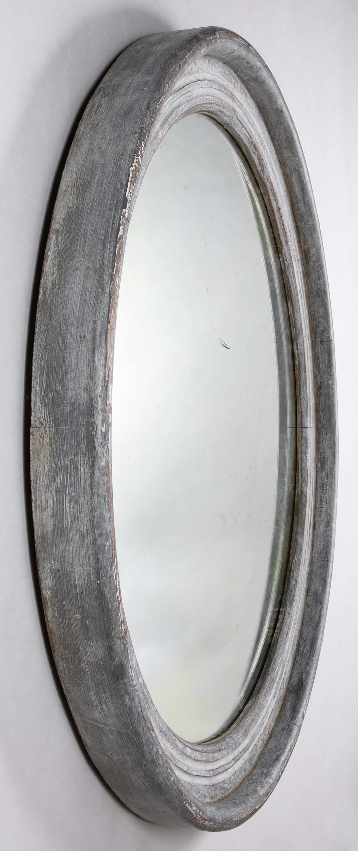 A Round Swedish Mirror with Whitewashed & Patinated Heavy Wood Frame