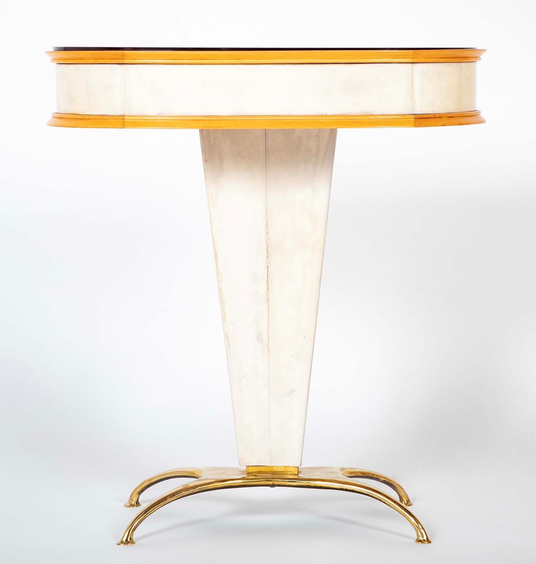 Pair of Italian Mid-Century Parchment & Brass End Tables