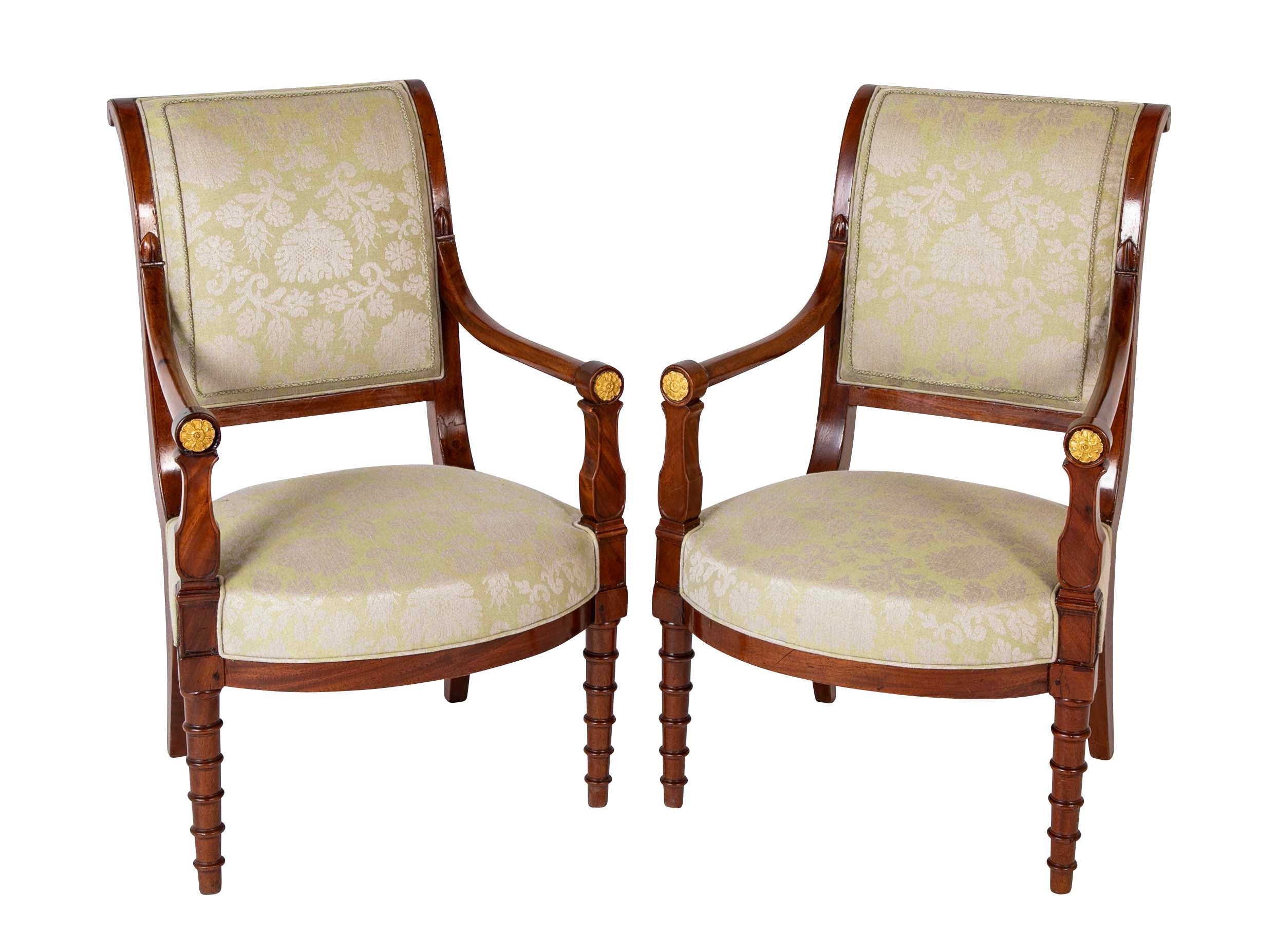 Pair of French Mahogany Frame Armchairs Attributed to Jean-Baptiste Demay