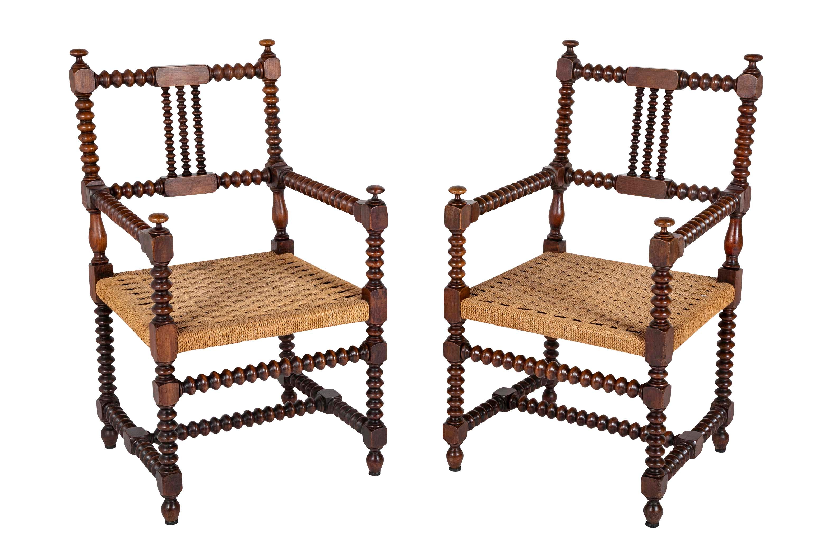 Pair of Turned Wood Arm Chairs In The Manner of Charles Dudouyt
