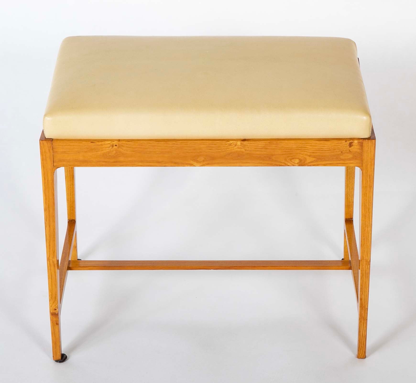 Pair of Ash and Leather Tabourets / Benches Attributed to Gio Ponti