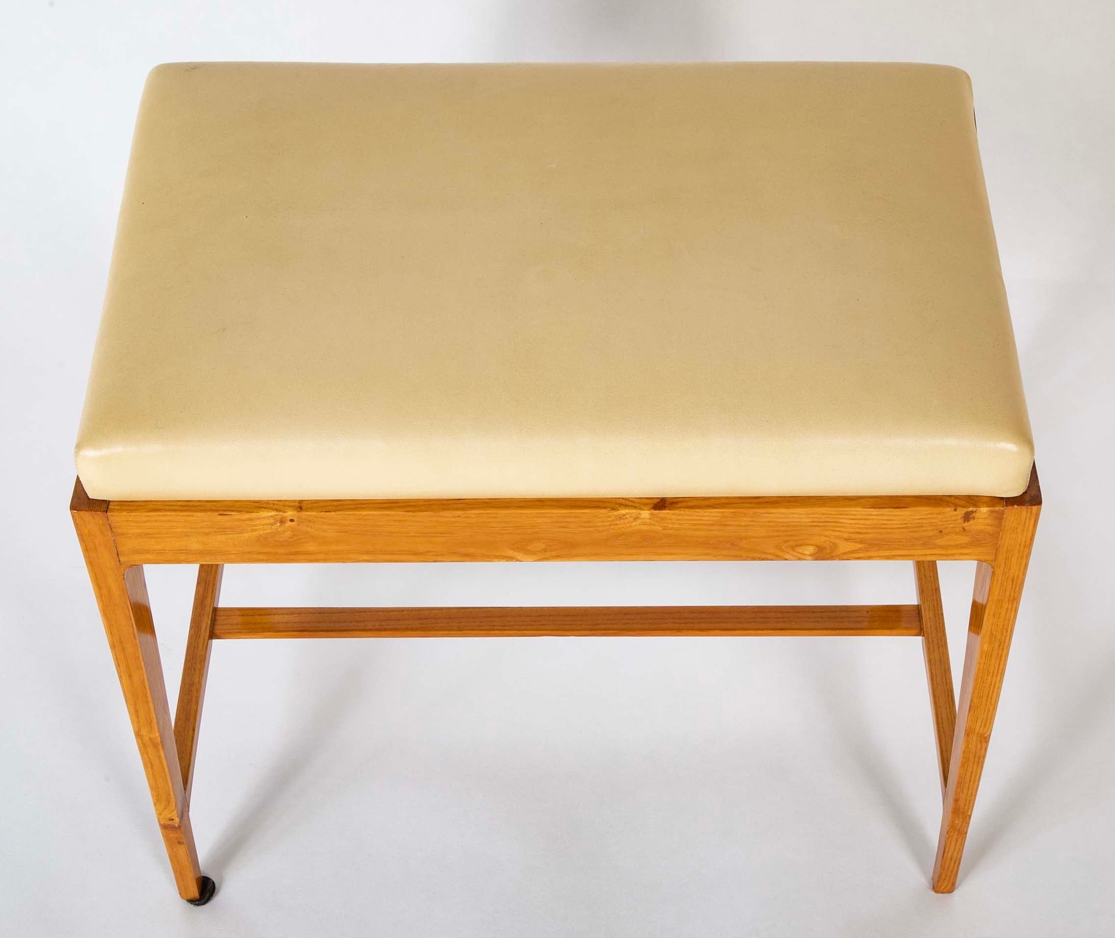 Pair of Ash and Leather Tabourets / Benches Attributed to Gio Ponti
