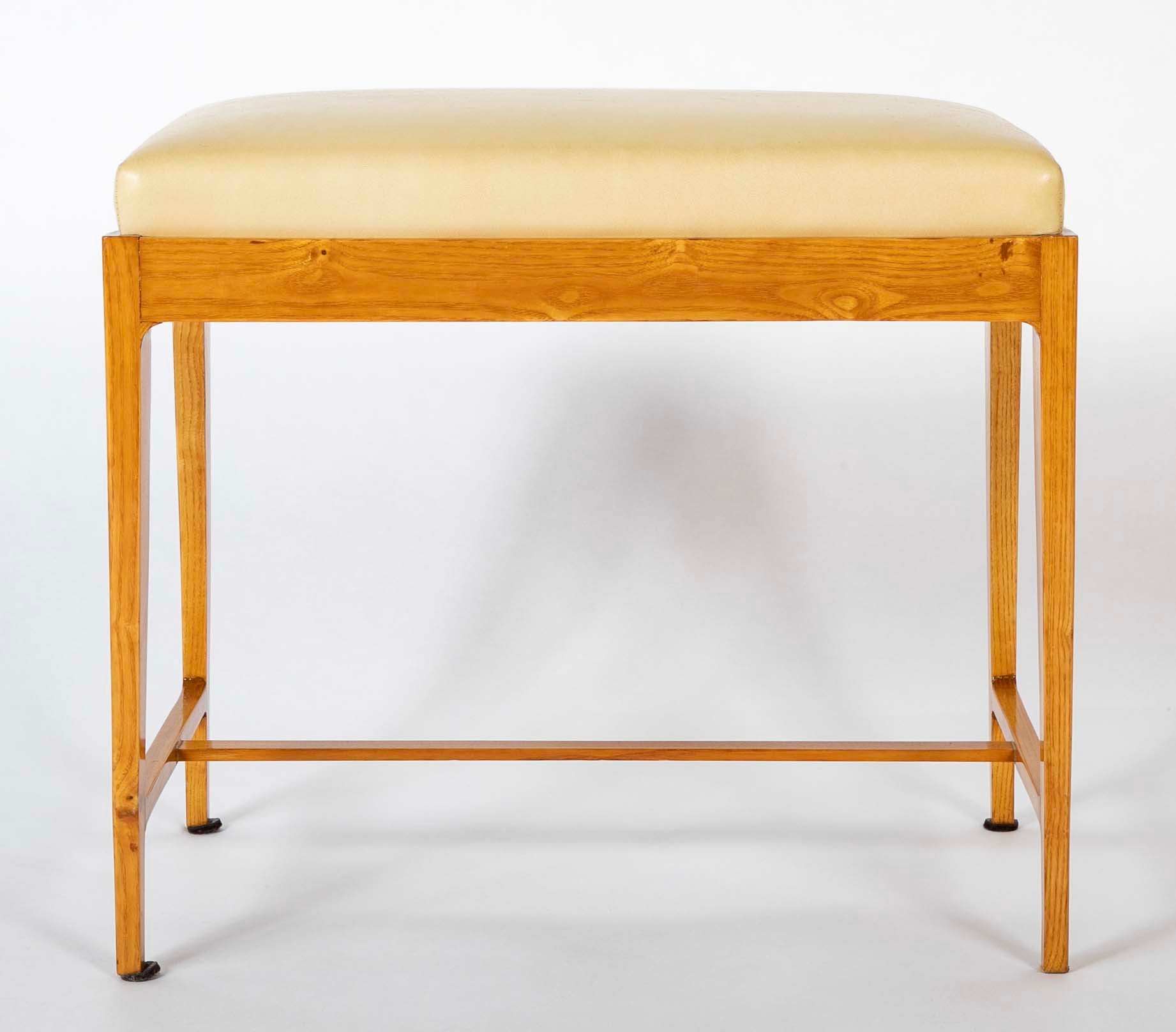 Pair of Ash and Leather Tabourets / Benches Attributed to Gio Ponti