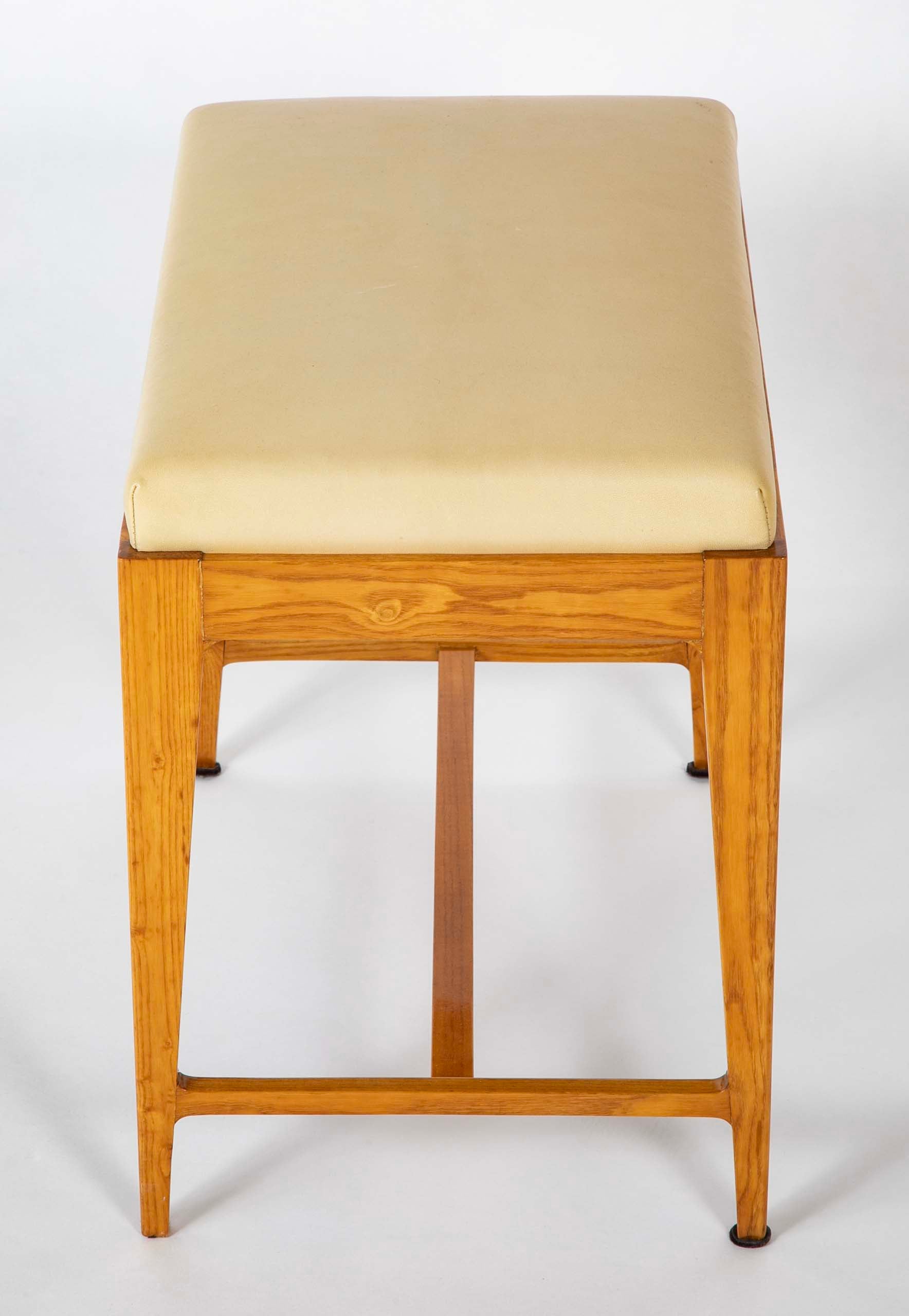 Pair of Ash and Leather Tabourets / Benches Attributed to Gio Ponti