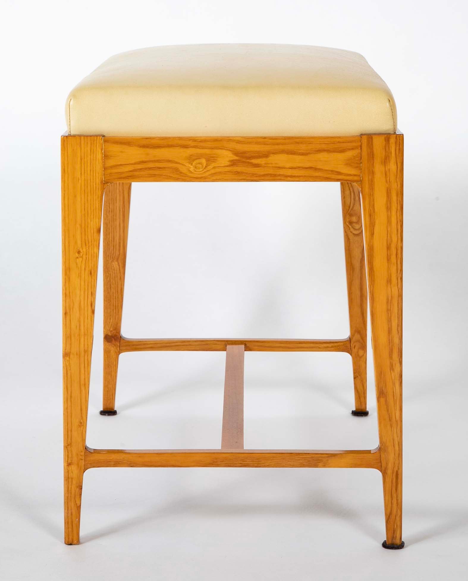 Pair of Ash and Leather Tabourets / Benches Attributed to Gio Ponti