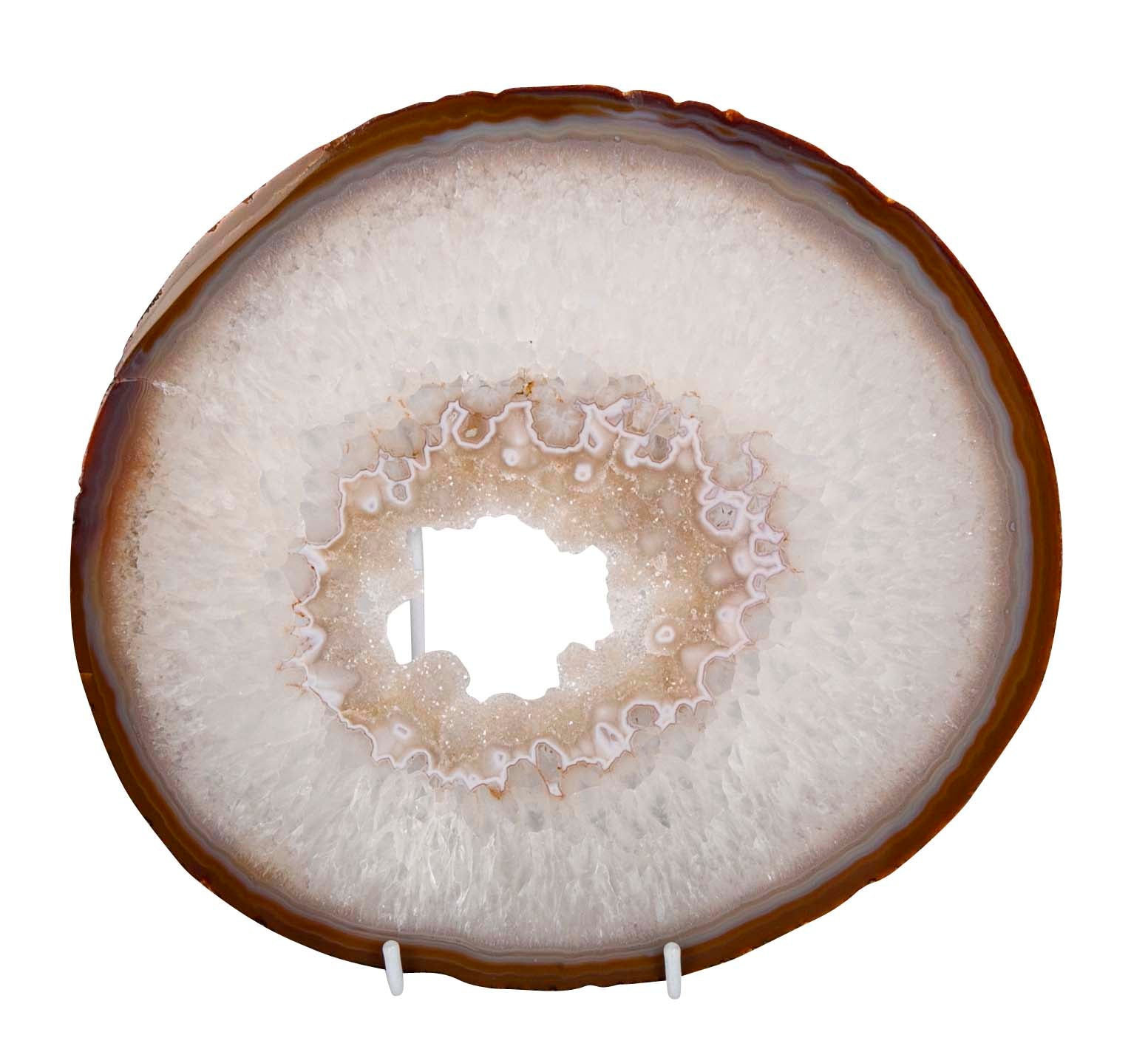 Predominantly White Polished Agate Slice on Stand