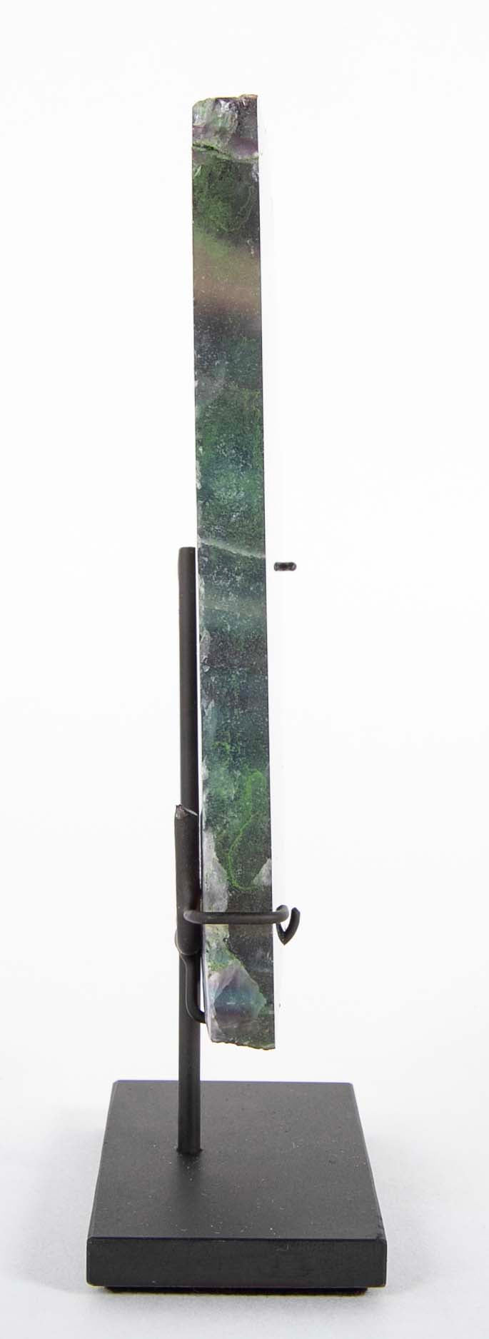 Blue, Purple and Transparent Striated Fluorite Slab on Modern Stand