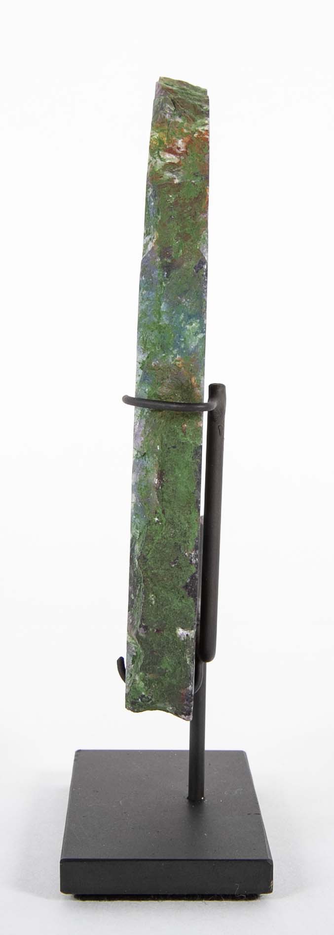 Blue, Purple and Transparent Striated Fluorite Slab on Modern Stand