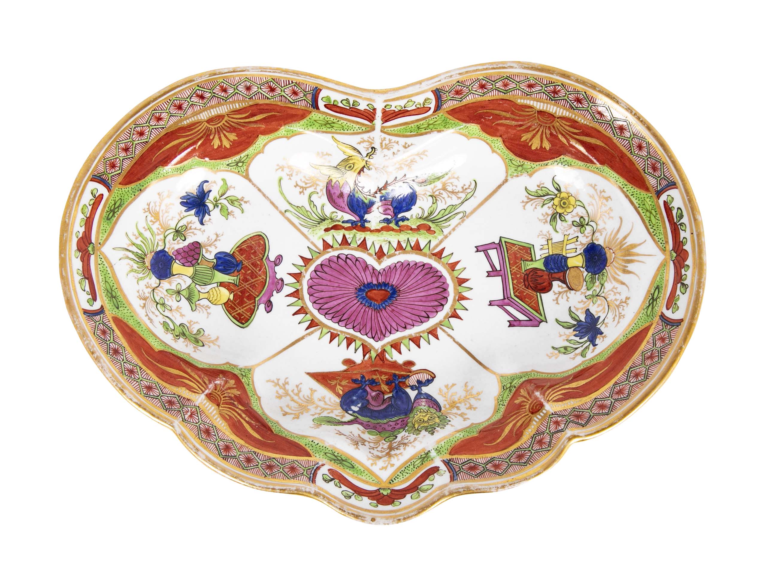 A Dragons in Compartments Scalloped Serving Dish by Chamberlains Worcester