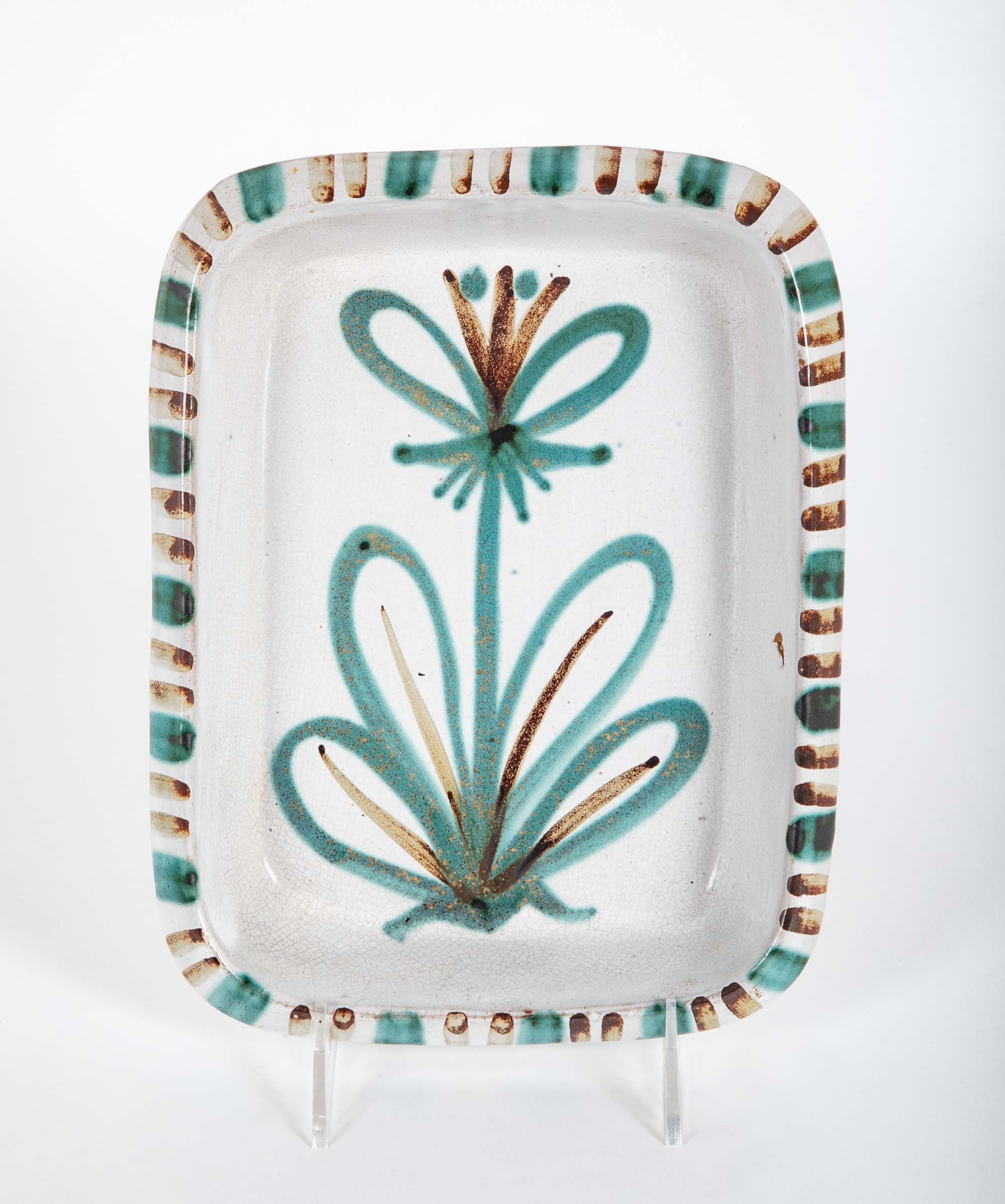 Pair of Ceramic Dishes with Center Flower on White by Robert Picault