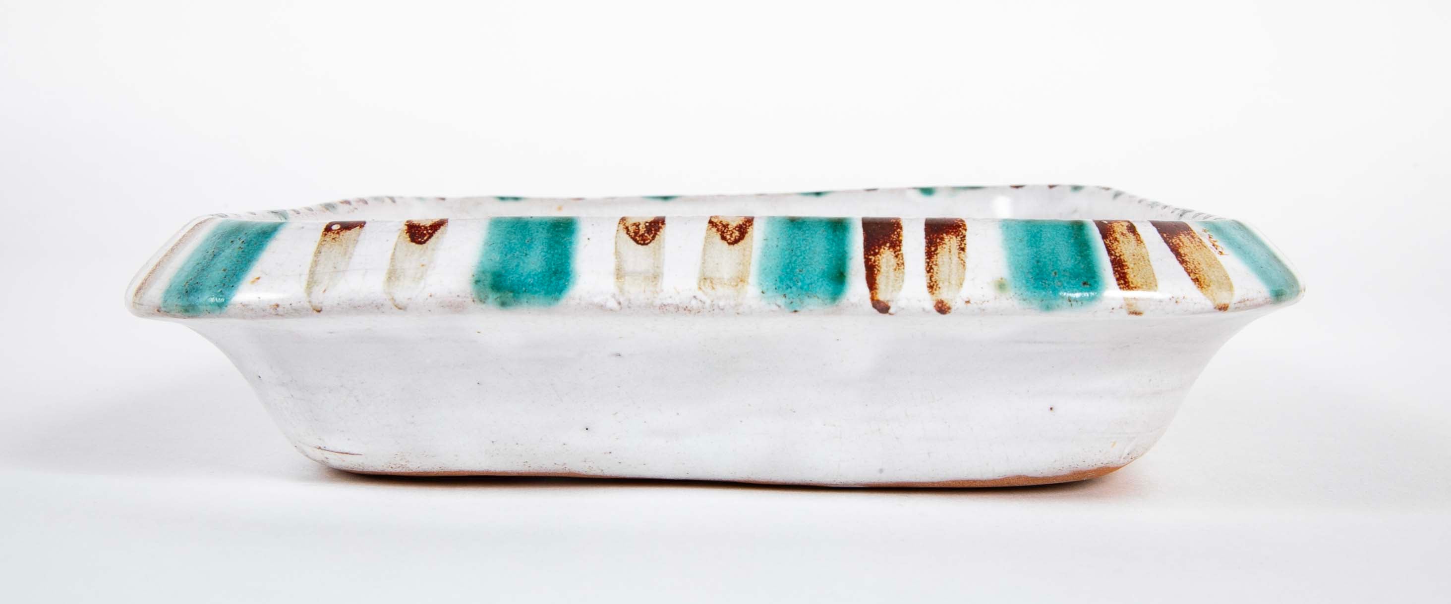 Pair of Ceramic Dishes with Center Flower on White by Robert Picault