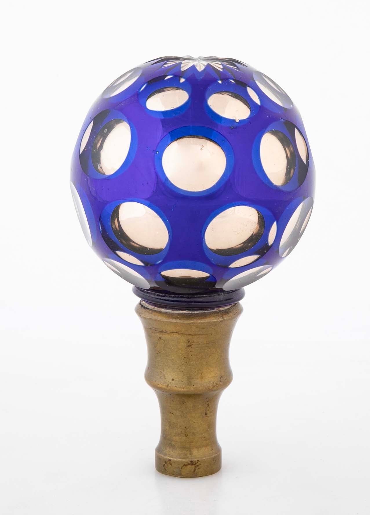 Pair of Blown Cobalt Blue Glass & Mercury Globe Newel Post Finials