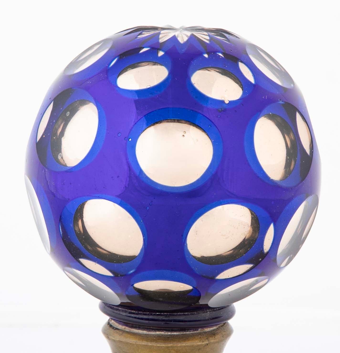 Pair of Blown Cobalt Blue Glass & Mercury Globe Newel Post Finials