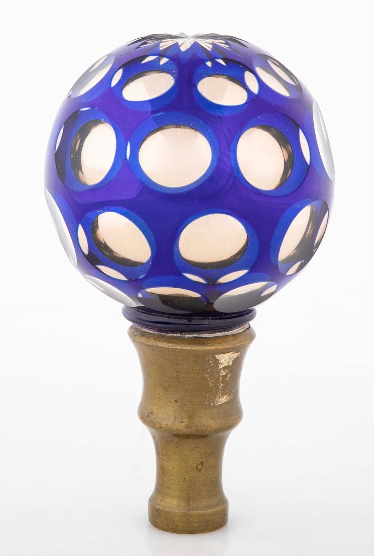 Pair of Blown Cobalt Blue Glass & Mercury Globe Newel Post Finials
