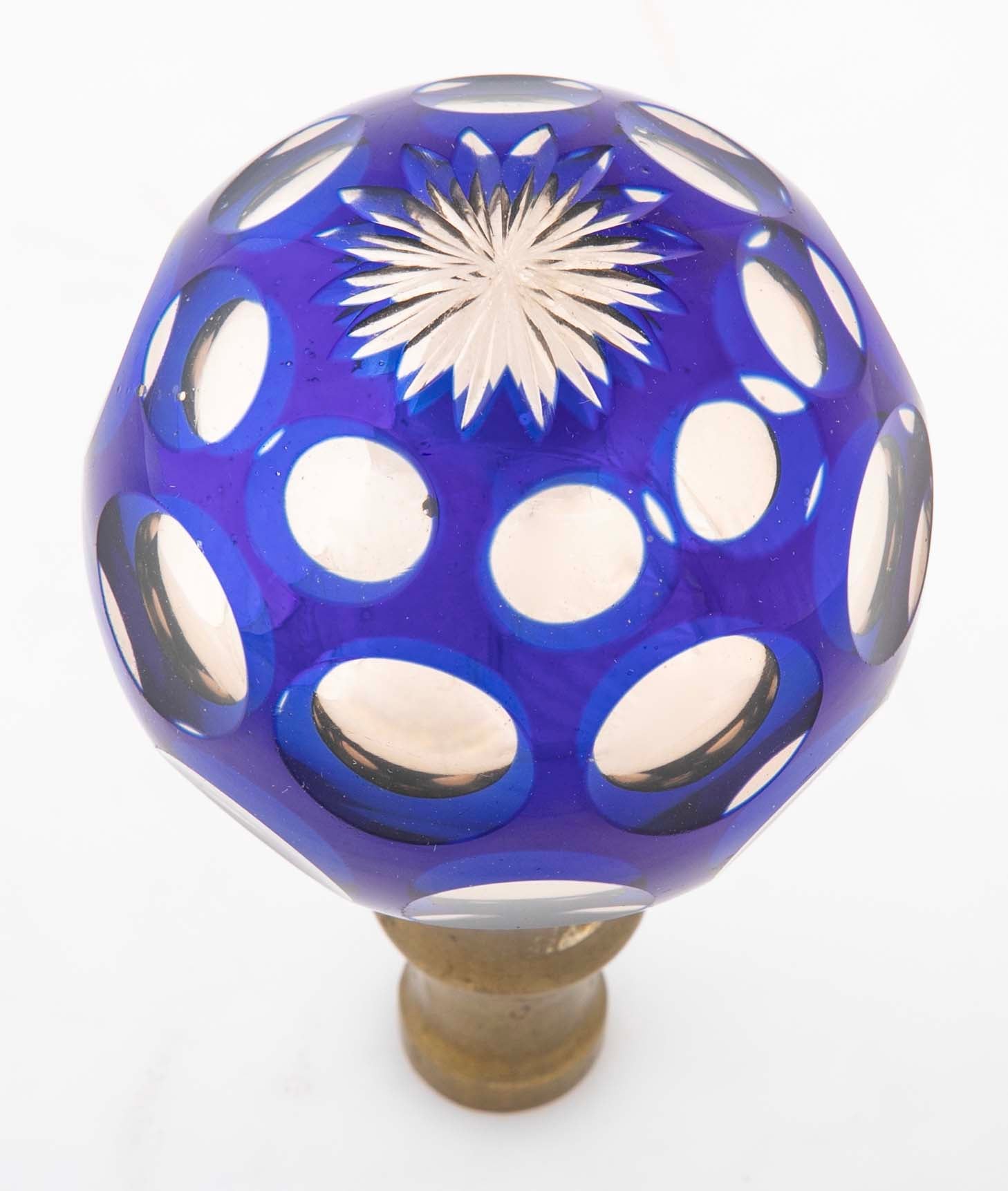 Pair of Blown Cobalt Blue Glass & Mercury Globe Newel Post Finials
