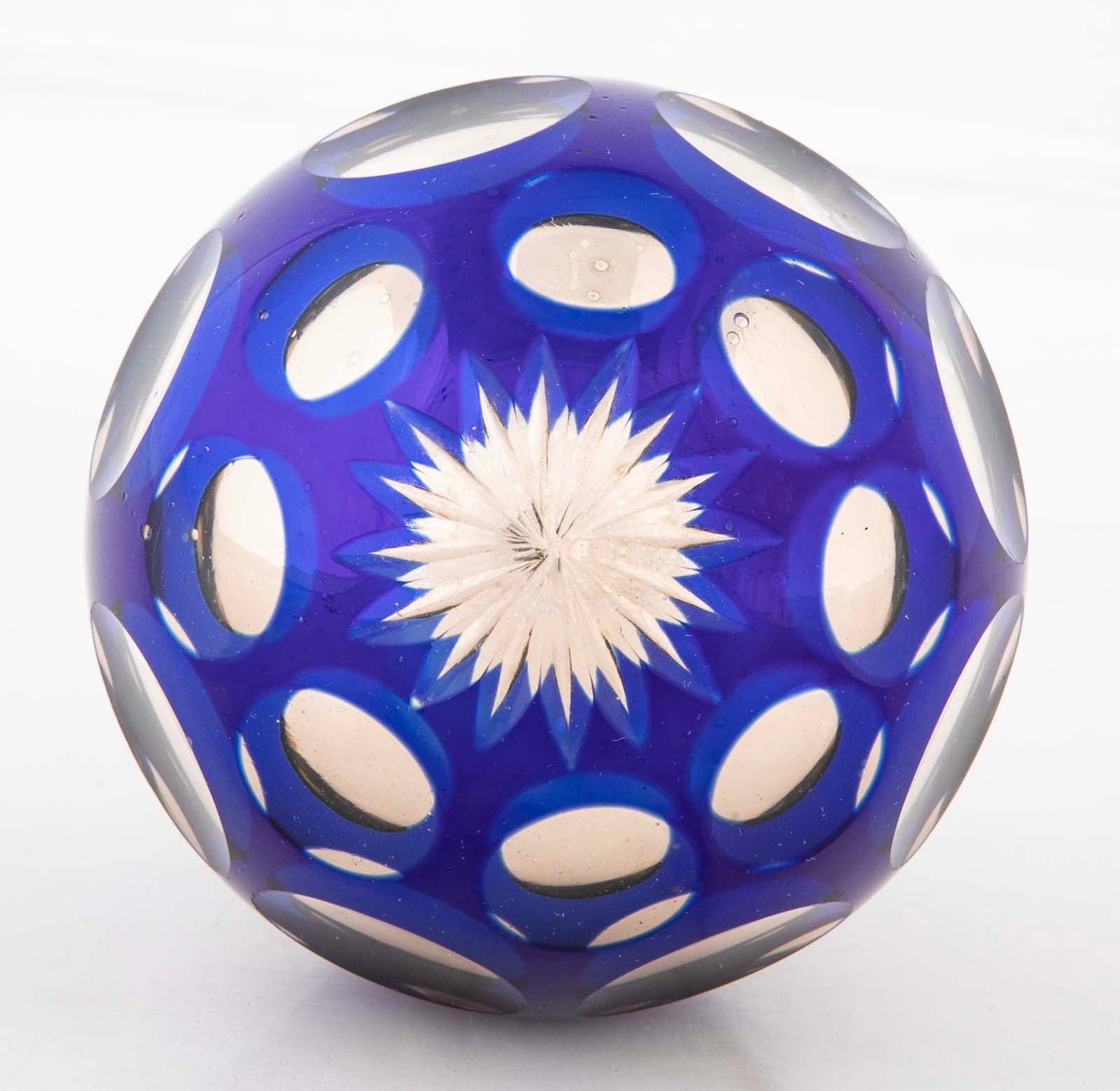 Pair of Blown Cobalt Blue Glass & Mercury Globe Newel Post Finials