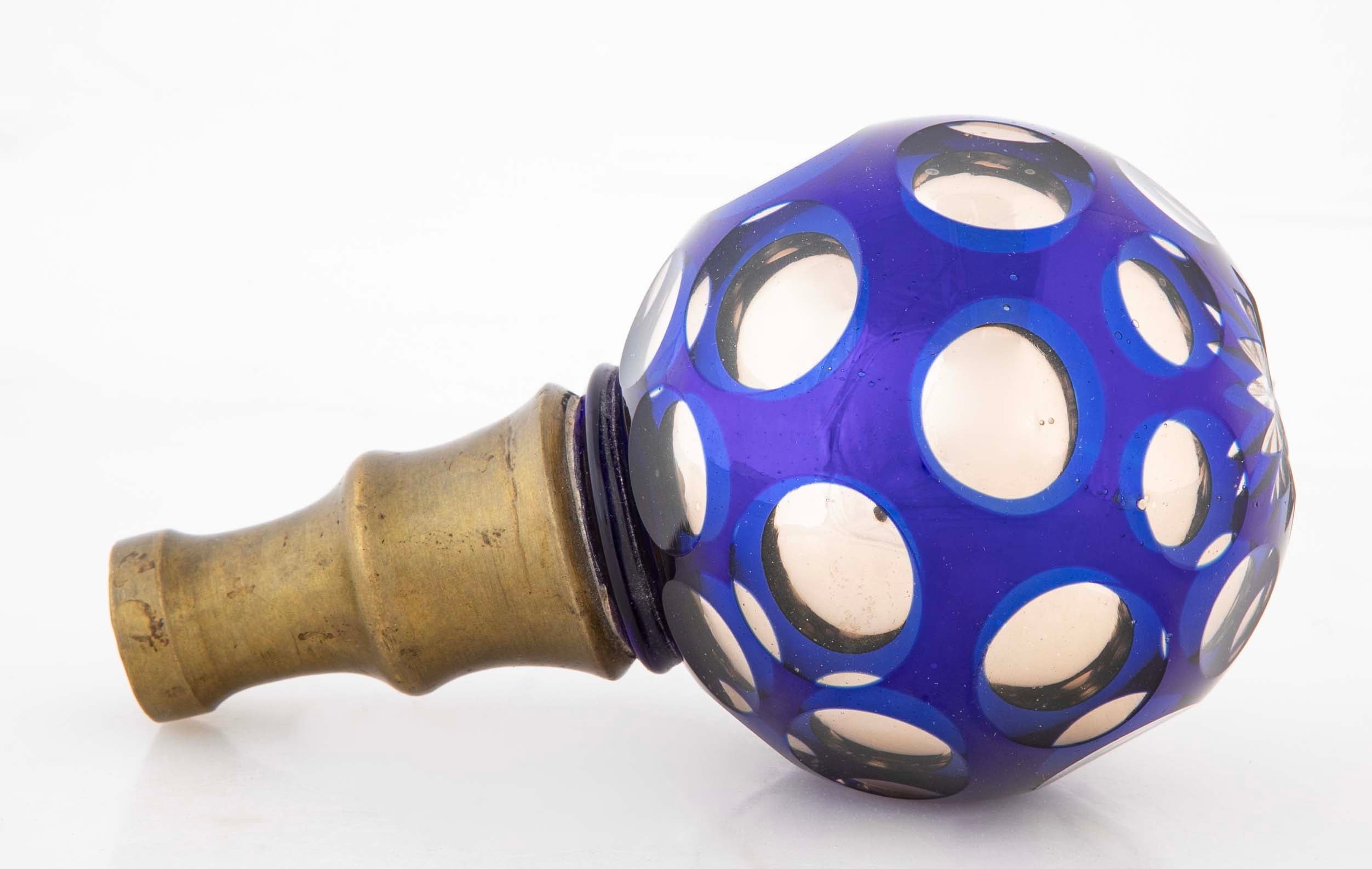 Pair of Blown Cobalt Blue Glass & Mercury Globe Newel Post Finials