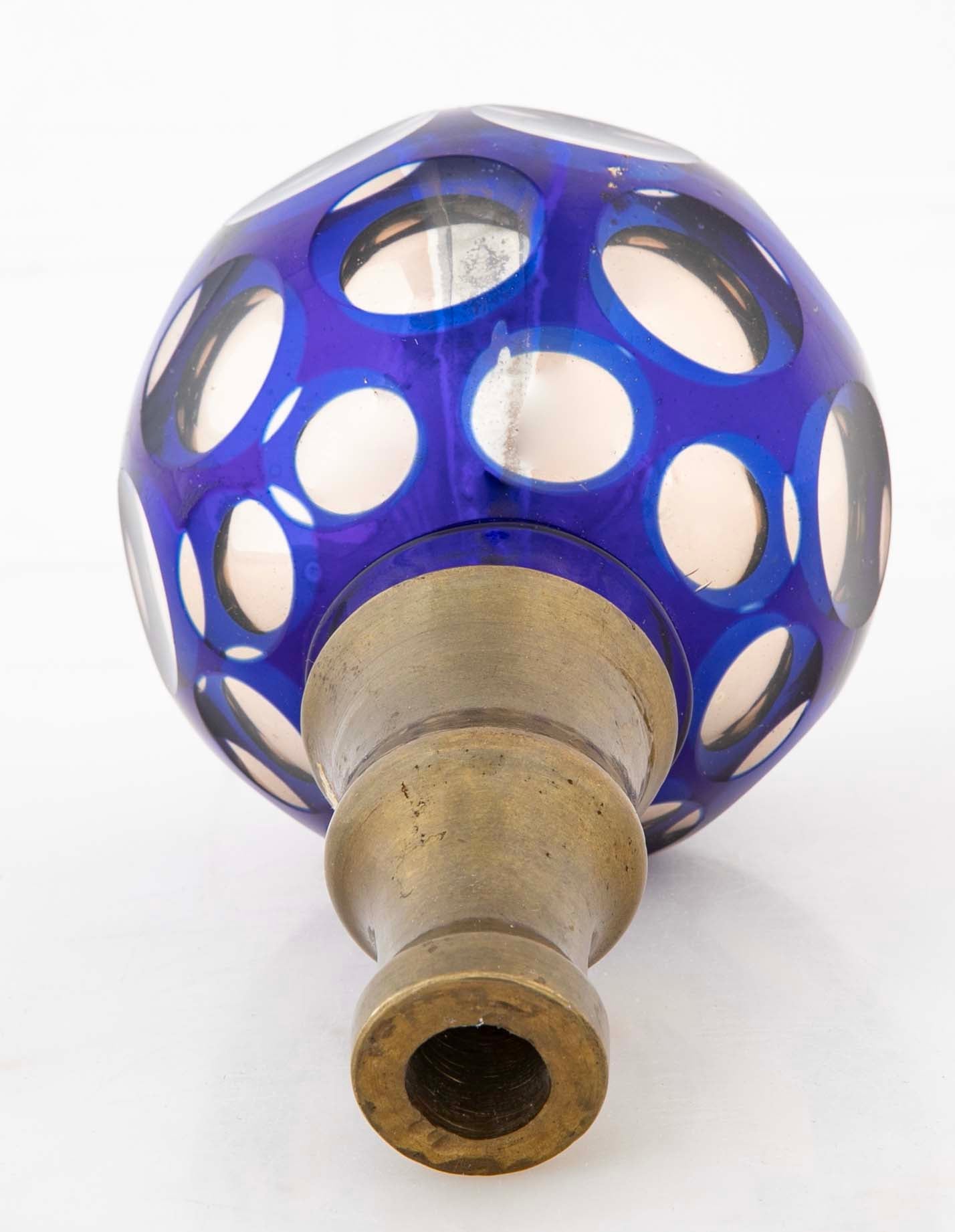 Pair of Blown Cobalt Blue Glass & Mercury Globe Newel Post Finials
