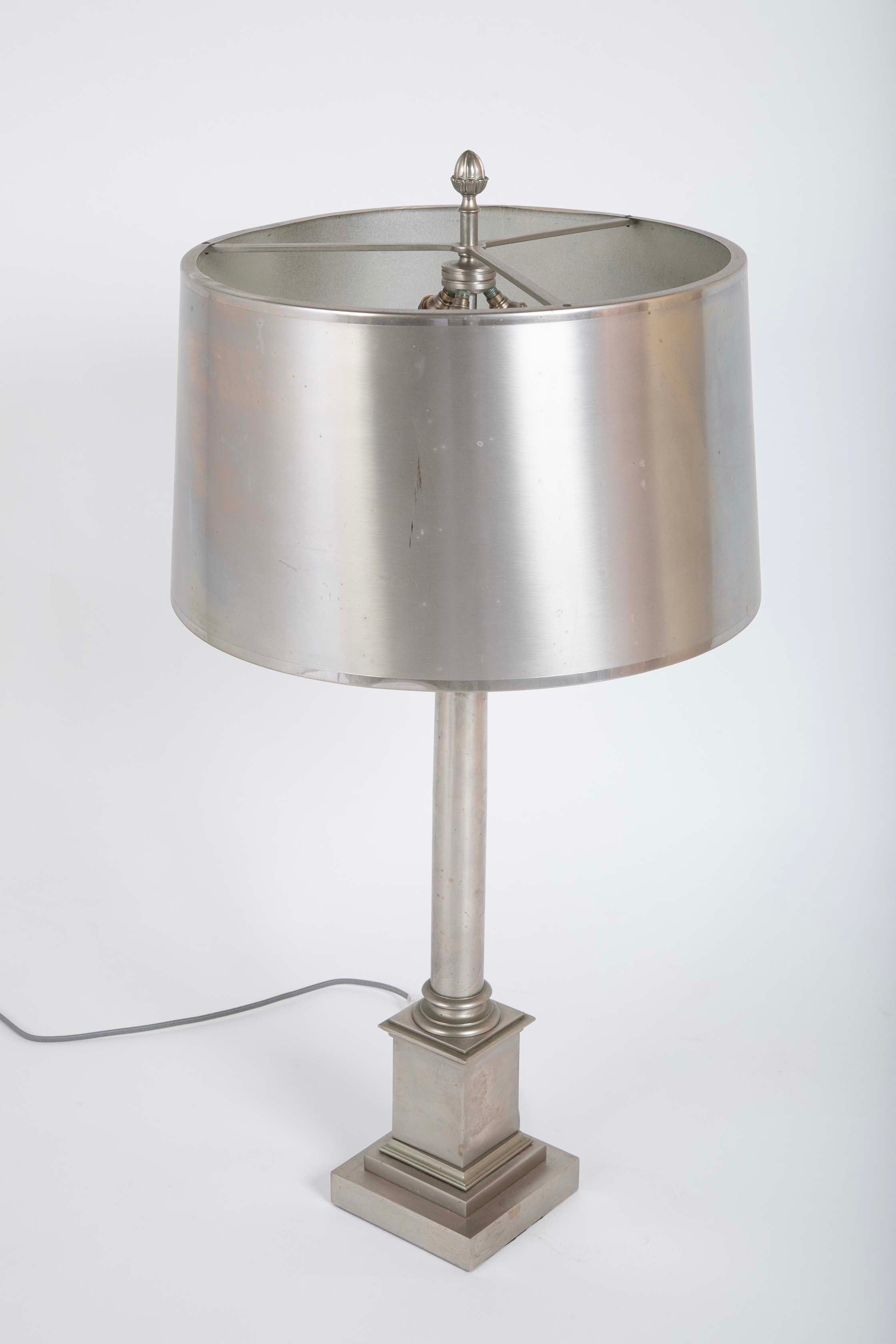 Maison Charles et Fils Silver-Plated Bronze Table Lamp Corinthian Column Form